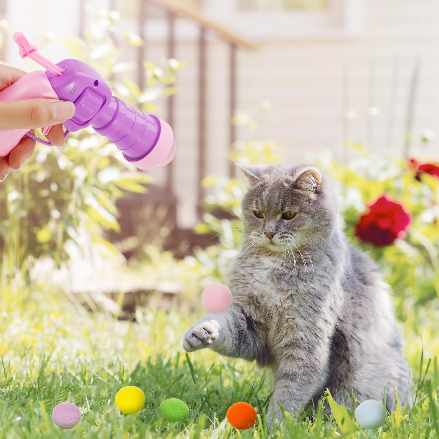 Interactive 100-Piece Cat Toy Ball Set with Launchers, Purple