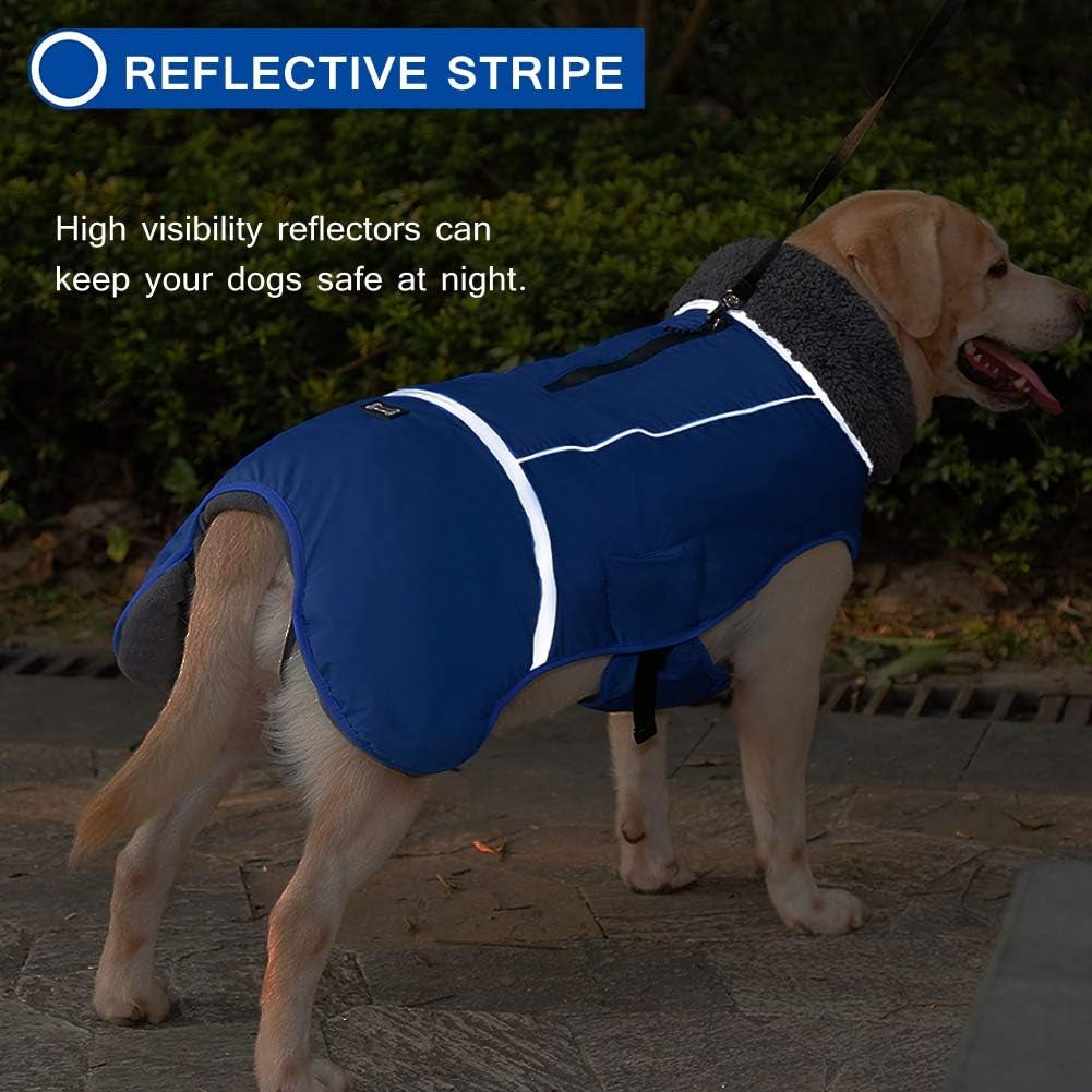 Warm Dog Coat Reflective Dog Jacket, Waterproof Dog Winter Coat Turtleneck Dog Clothes for Cold Weather, Thick Fleece Dog Snowsuit Christmas Dog Vest Pet Apparel for Small Medium Large Dogs 2XL