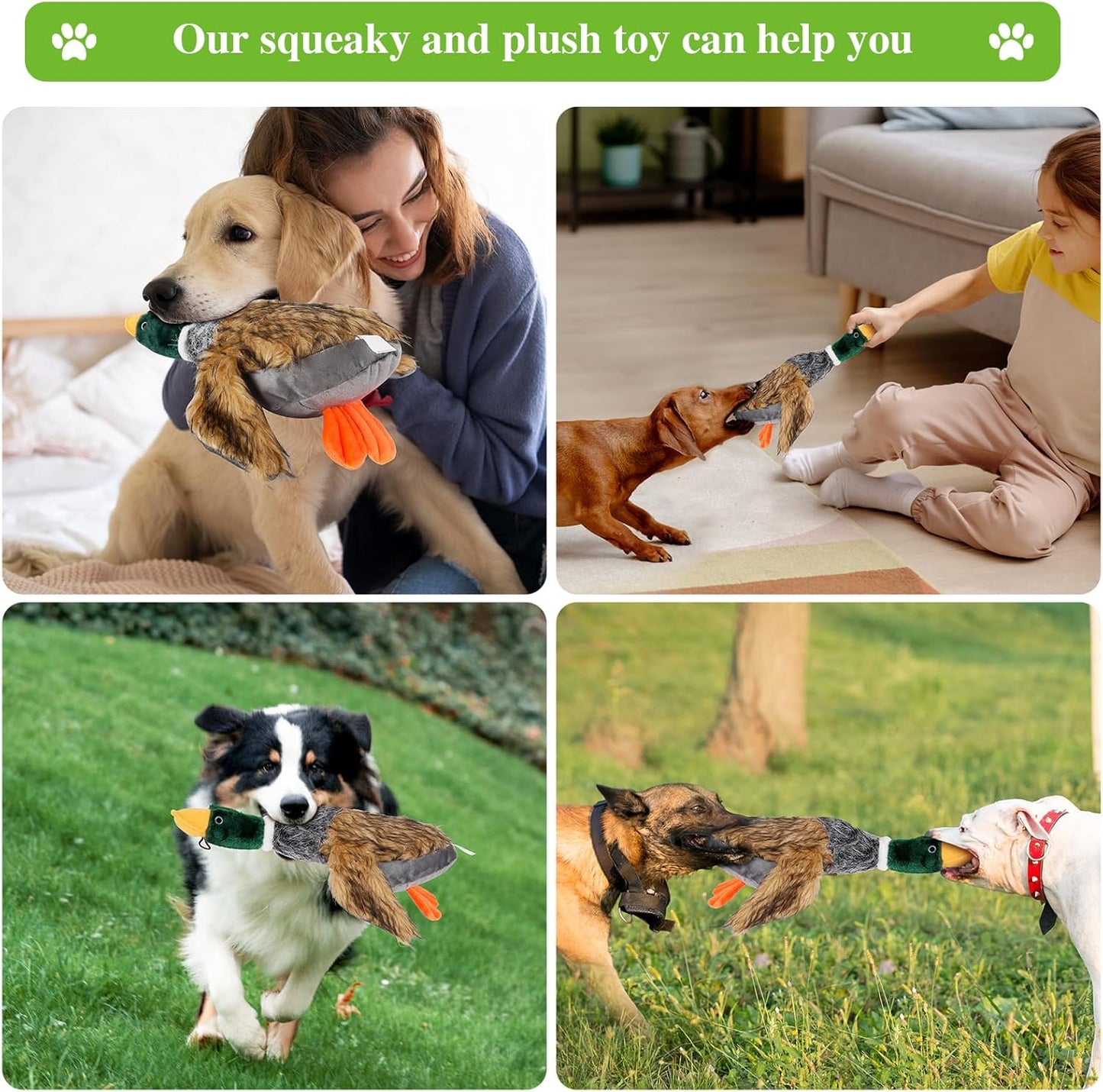 Squeaky Dog Toy for Puppy Dogs Toys to Keep Them Busy Mallard Duck Stuffed Dog Toys for Medium Small Dogs, 9" Wild Duck