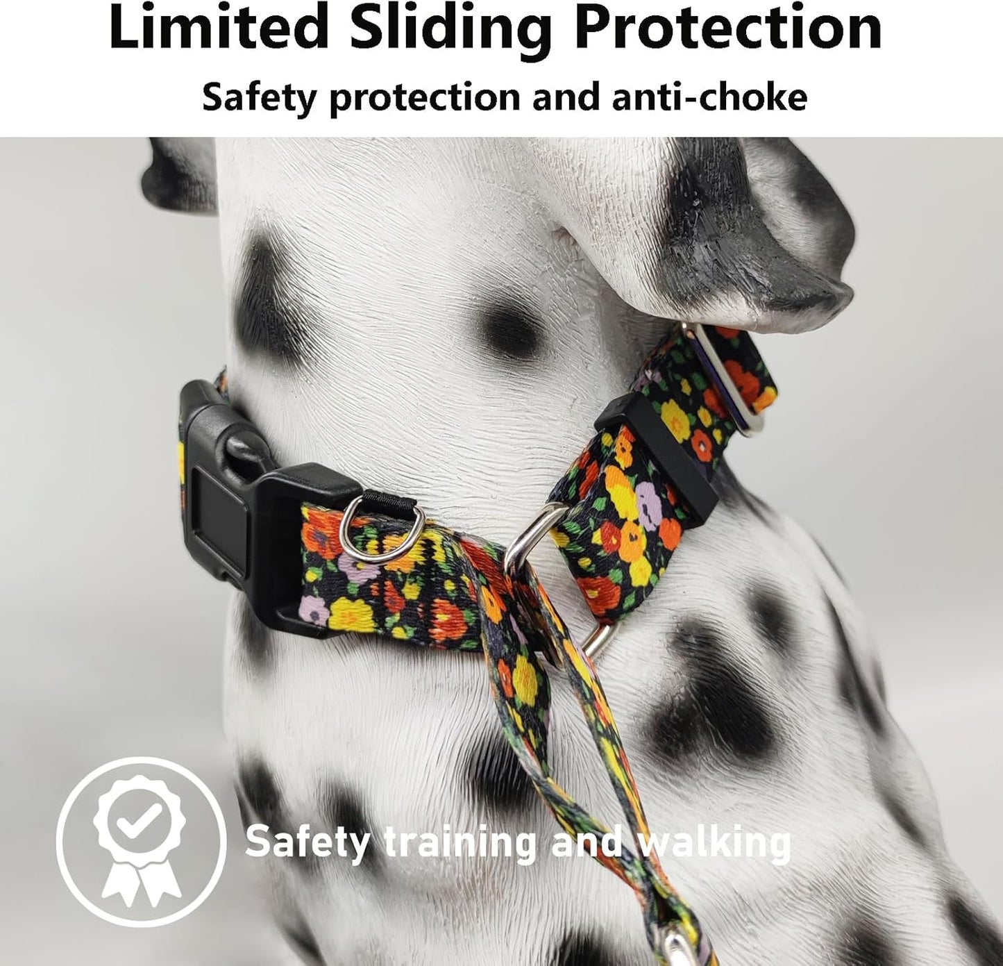 Martingale Collar for Dogs with Buckle Adjustable Nylon Limited Slip Training Dog Collars (Orange Floral, Medium)