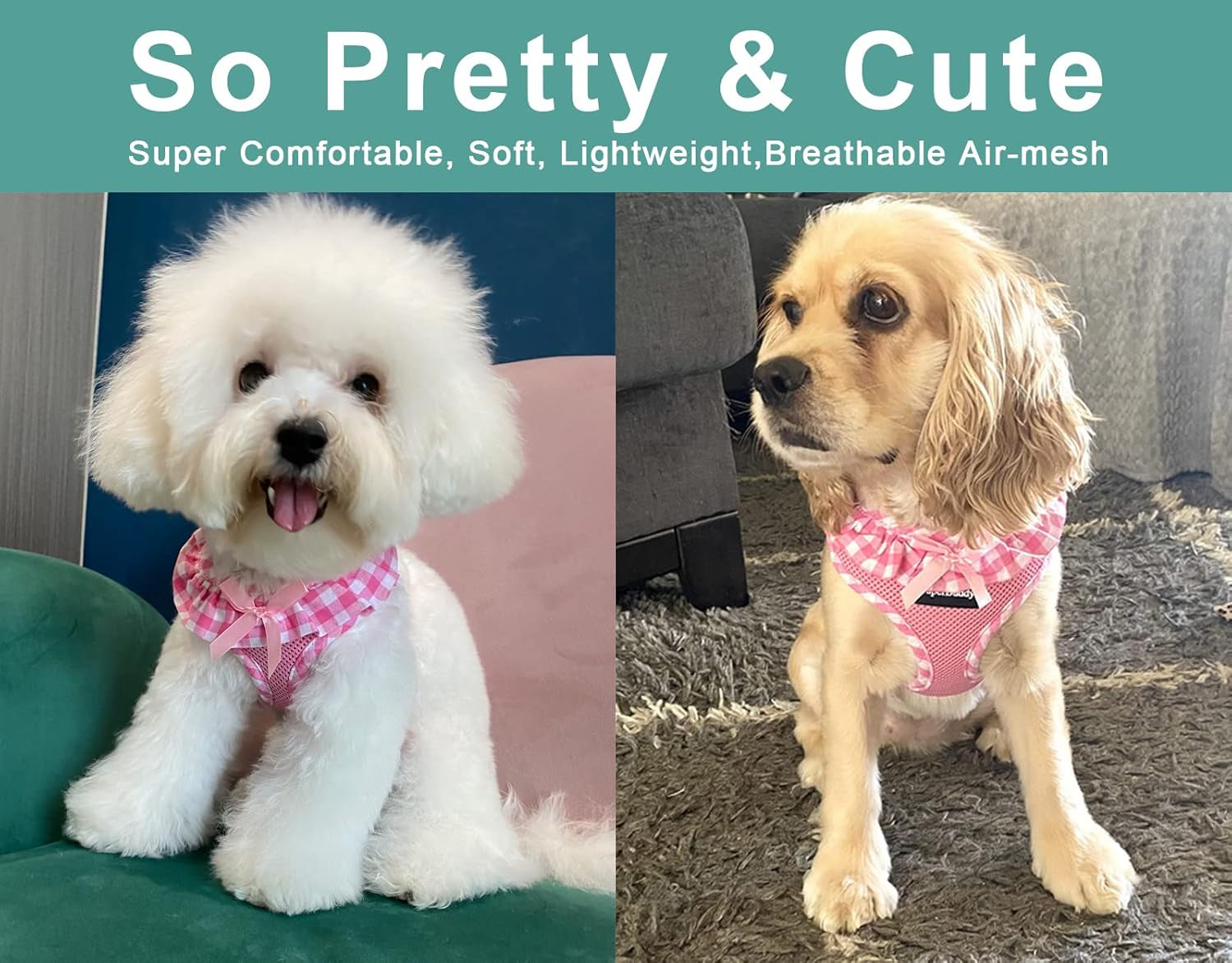 Upgraded Soft Mesh Dog Harness, Super Breathable Lightweight Pet Harnesses for Puppy Dogs Outdoor Walking, Pink Dog Harness -Small