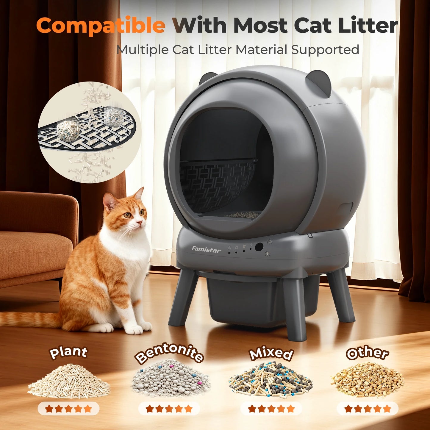 Automatic Cat Litter Box Self Cleaning, 100+15L Large Litter Box with Liner, Odor Removal, 2.4G Wifi APP Control/Integrated Safety Protection, Litter Mat