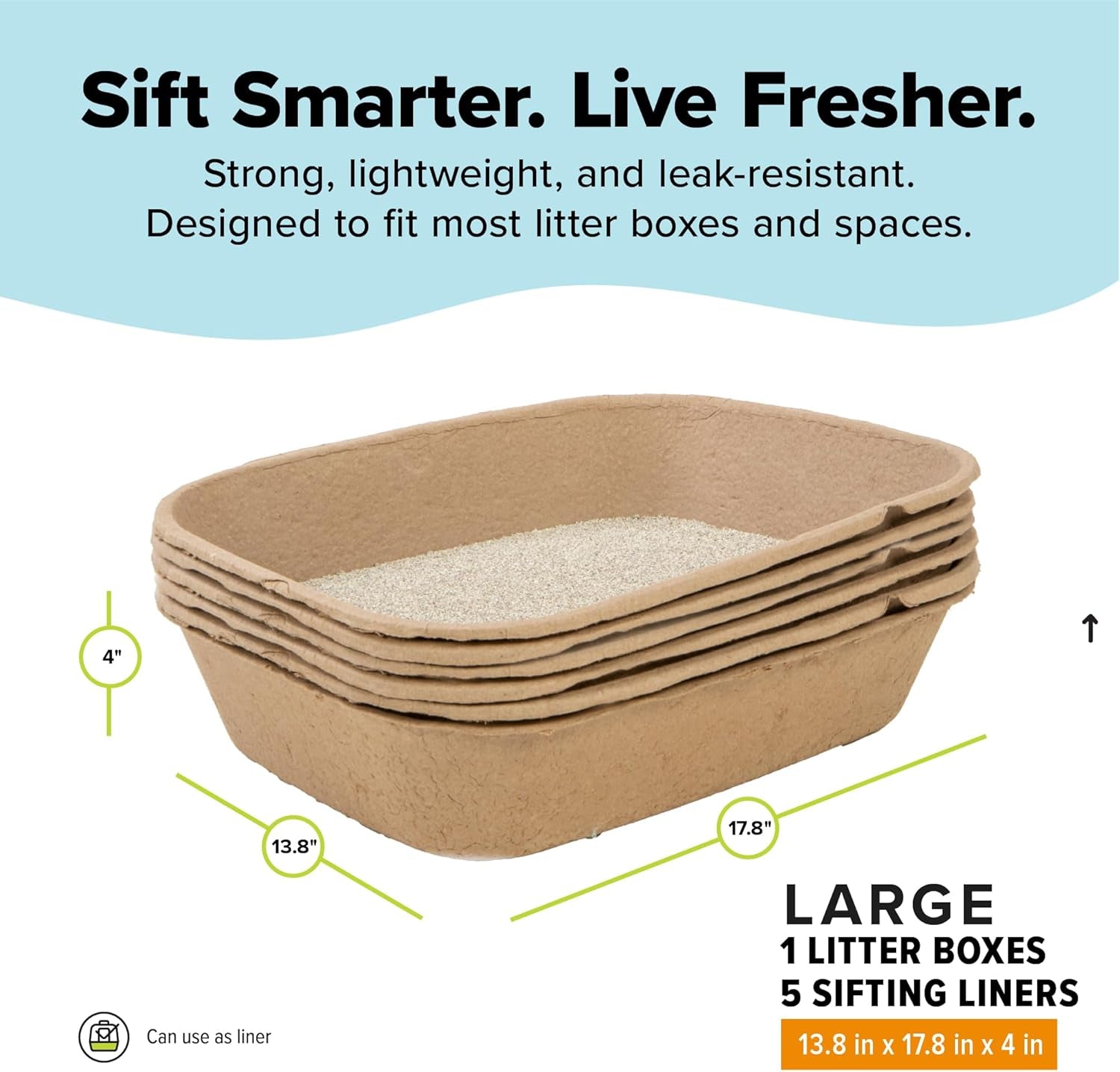 (Set of 1 Litter Box & 5 Sifting Liners) Disposable Sifting Cat Litter Box Large, 6 Count, Durable Portable for Travel and Home Odor Control