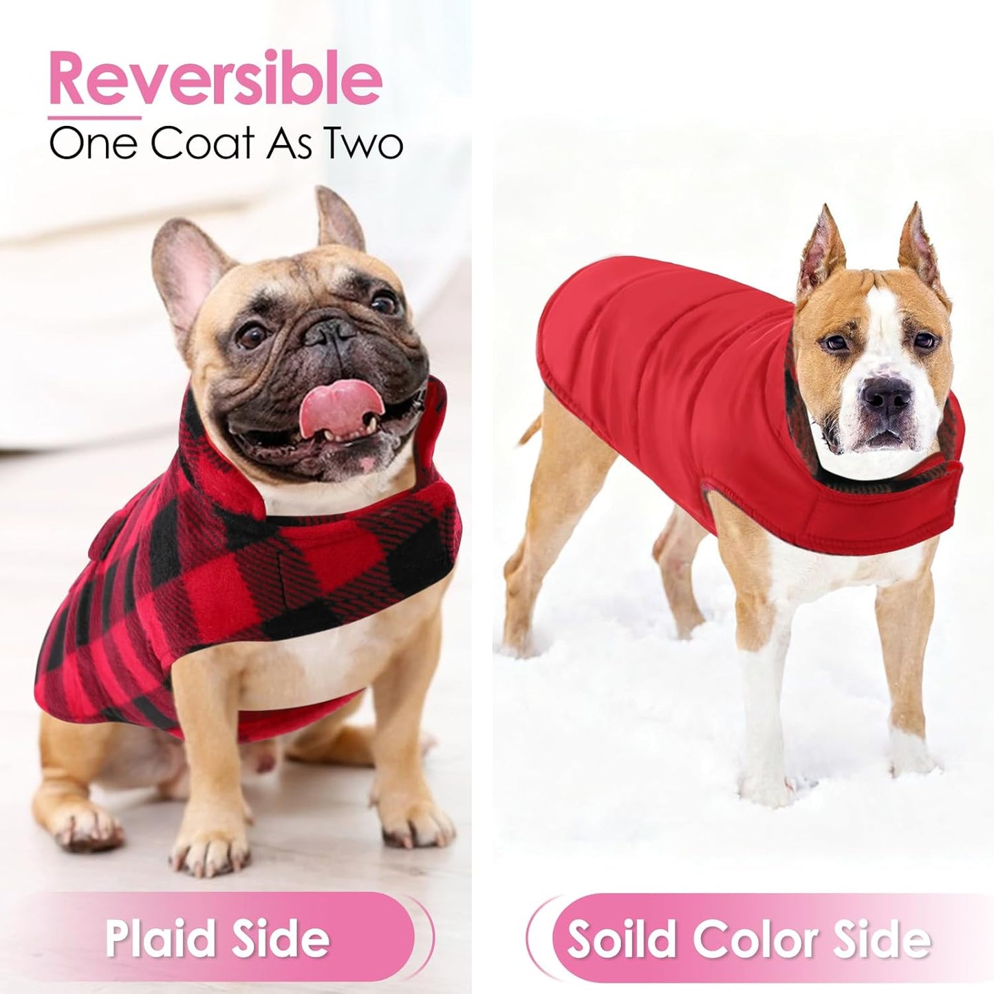 Dog Coat Plaid Dog Winter Coat for Large Dogs, Warm Dogs Jacket Christmas Sweater, Waterproof Pet Puffer Jacket, Reversible Pet Cold Weather Coats for Small Medium Large Pets, Red XL