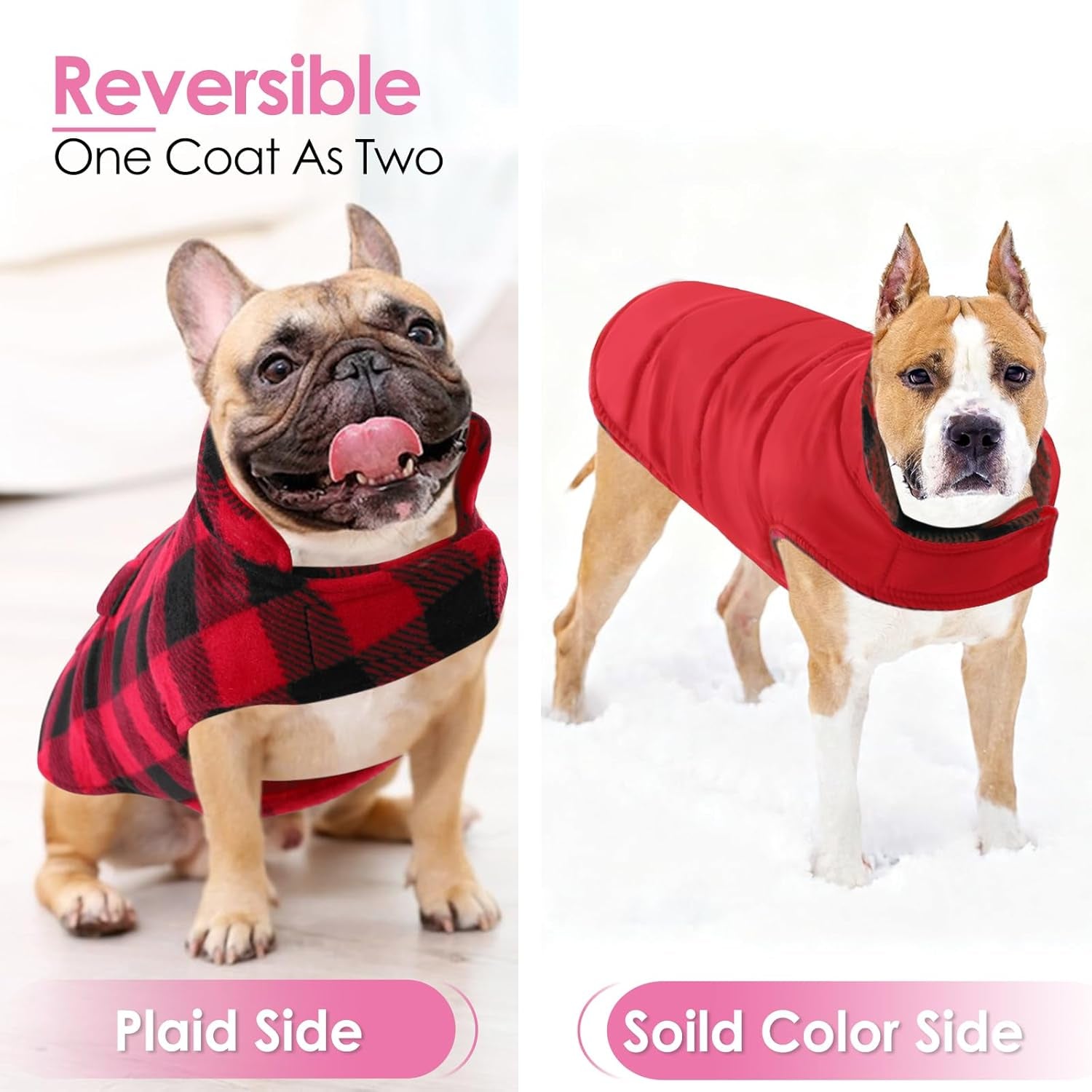 Dog Coat Plaid Dog Winter Coat for Large Dogs, Warm Dogs Jacket Christmas Sweater, Waterproof Pet Puffer Jacket, Reversible Pet Cold Weather Coats for Small Medium Large Pets, Red XL