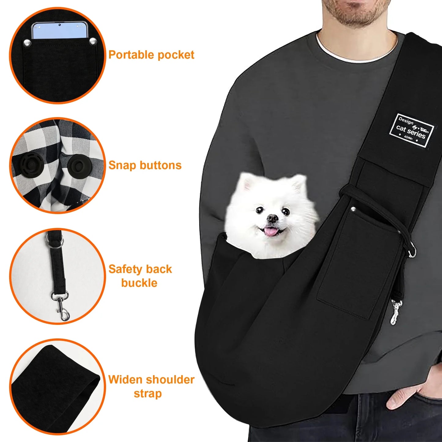 Dog Sling Carrier, Pet Sling for Small Dogs Puppy Cats up to 15Lbs, for Outdoor Travel, Black
