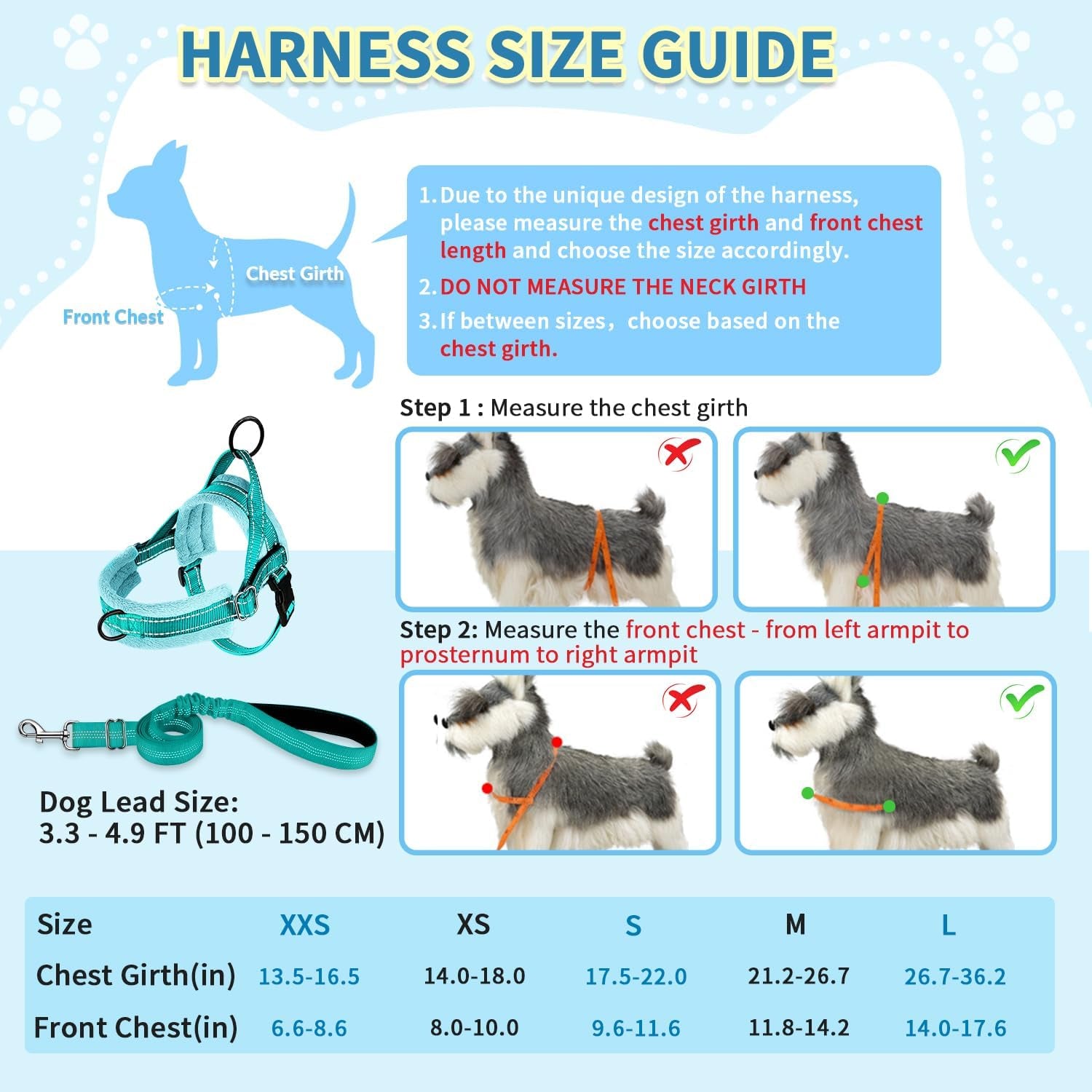 No Pull Small Dog Harness and Leash Set, Puppy Soft Vest Harness Neck & Chest Adjustable, Reflective Lightweight Harness & Anti-Twist Pet Lead Combo for Small Medium Dogs(Bl-Front Clip,Xxs)