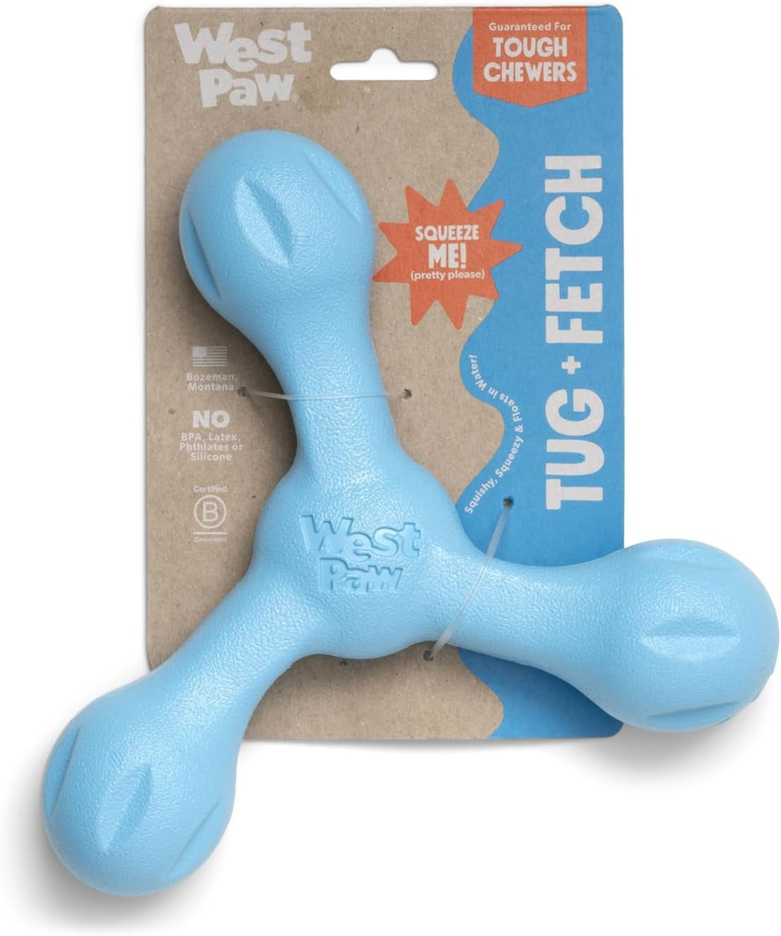 Zogoflex Air Skamp Tug-Of-War Stick Dog Chew Toy – Hollow, Squishy Interactive Toy for Dogs, Puppies – for Chewing, Catch, Carry, Fetch, Dishwasher Safe, Latex-Free, Large 8.5", Aqua Blue