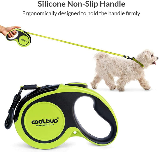 Retractable Dog Leash, No Tangles, 16Ft Heavy Duty Pet Walking Leash with Anti-Slip Handle for Small Dog or Cat, Strong Reflective Nylon Tape, One-Handed Brake, Pause, Lock (Green,Small)