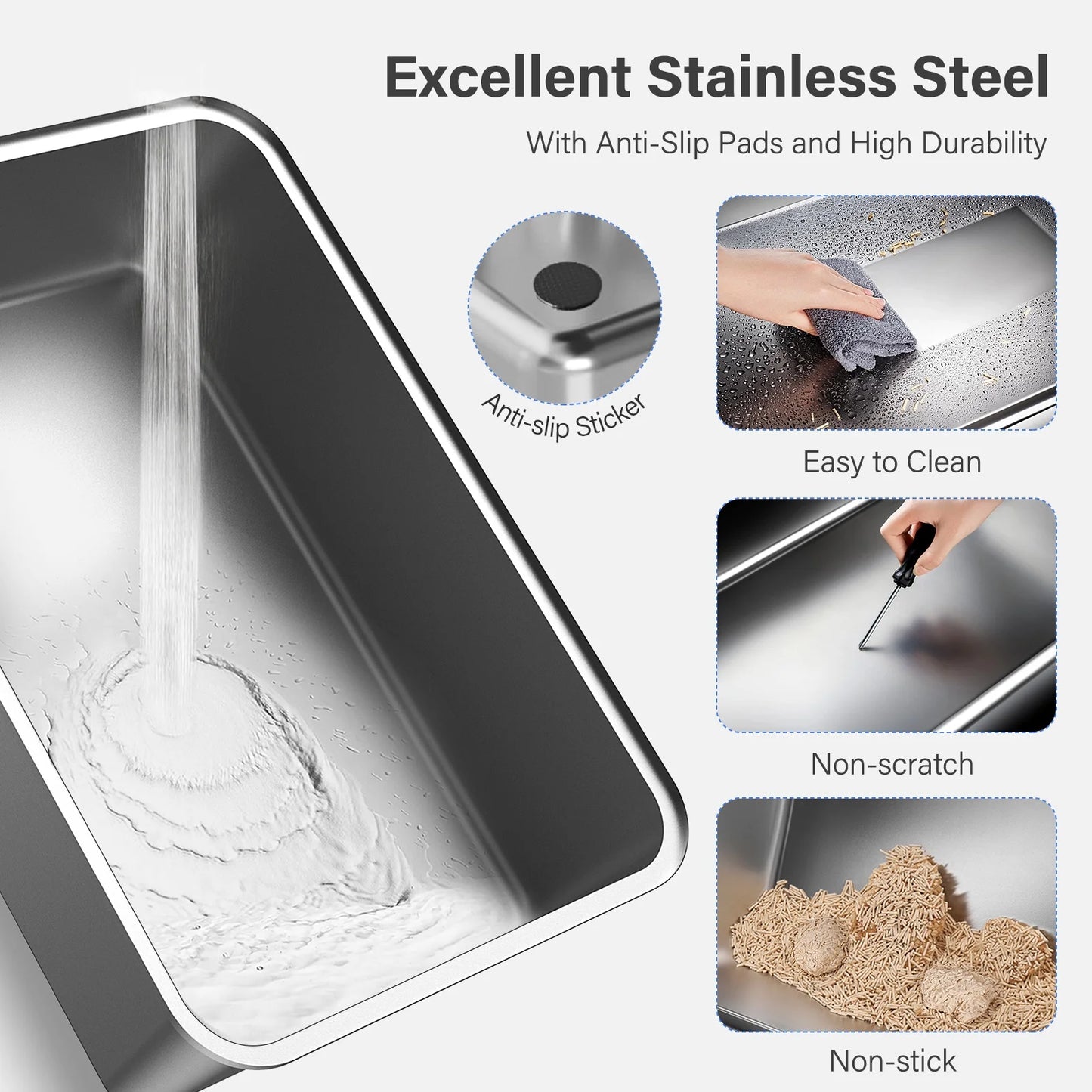 Stainless Steel Enclosed Cat Litter Box, Extra Large Top Entry with 110° Flip Cover & Pedal, Anti-Leakage, Grey
