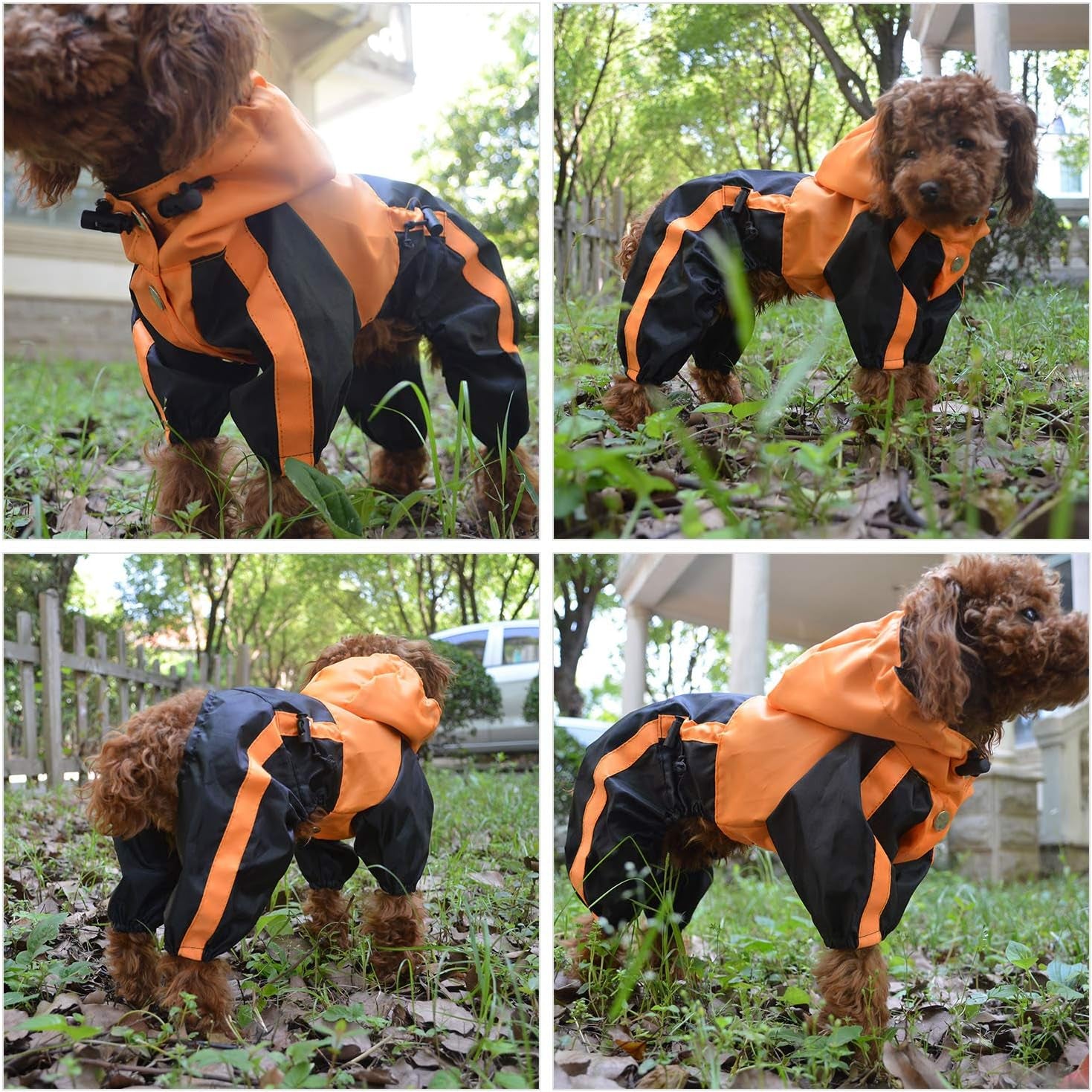 Dog Hooded Raincoat, Large Dog Rain Jacket Poncho Waterproof Clothes with Hood Breathable 4 Feet Four Legs Rain Coats for Small Medium Large Pet Dogs Orange L-M