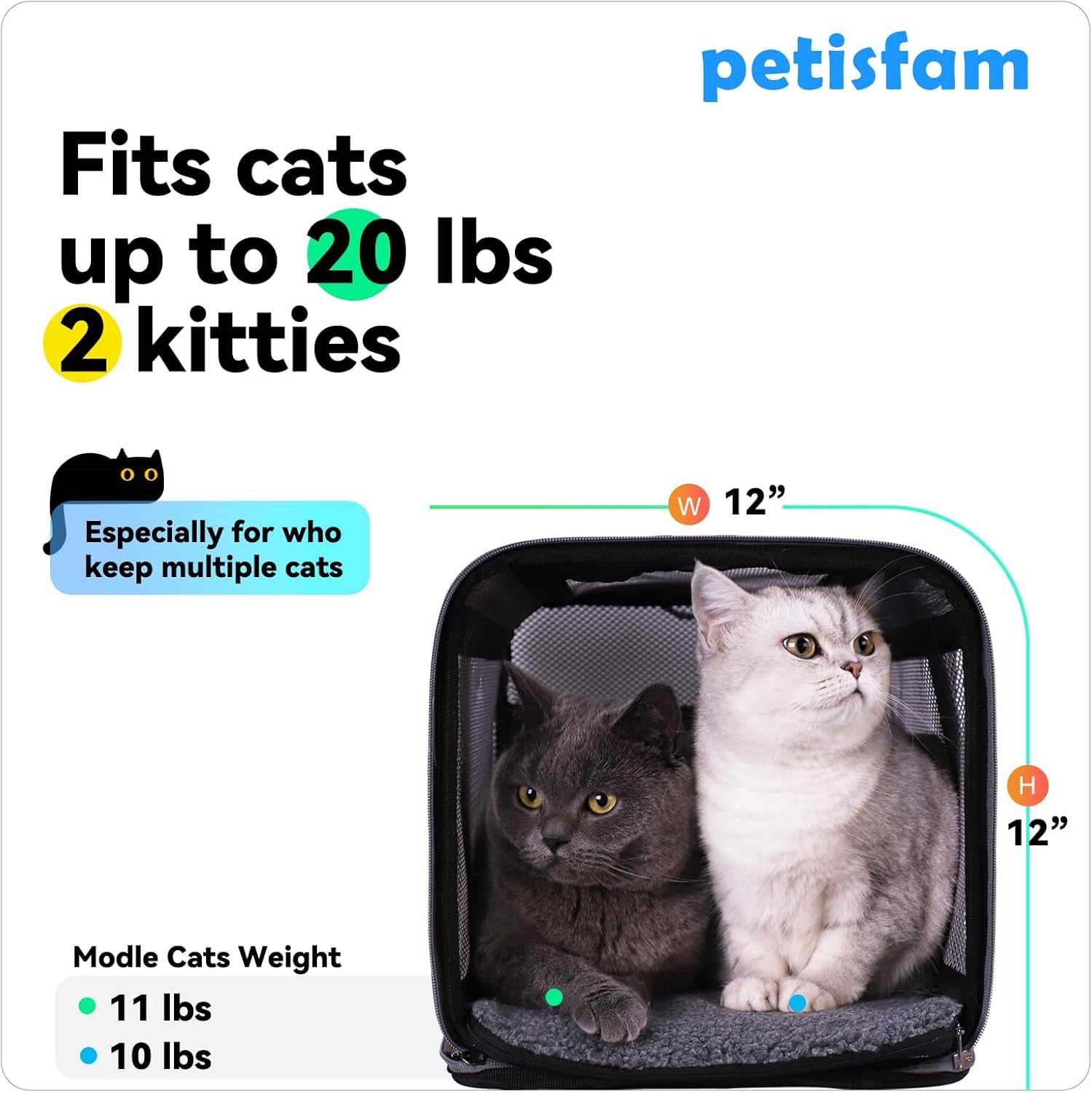 Soft Pet Carrier for Large and Medium Cats, 2 Kitties, Small Dogs. Easy to Get Cat In, Great for Cats That Don'T like Carriers (Blue)