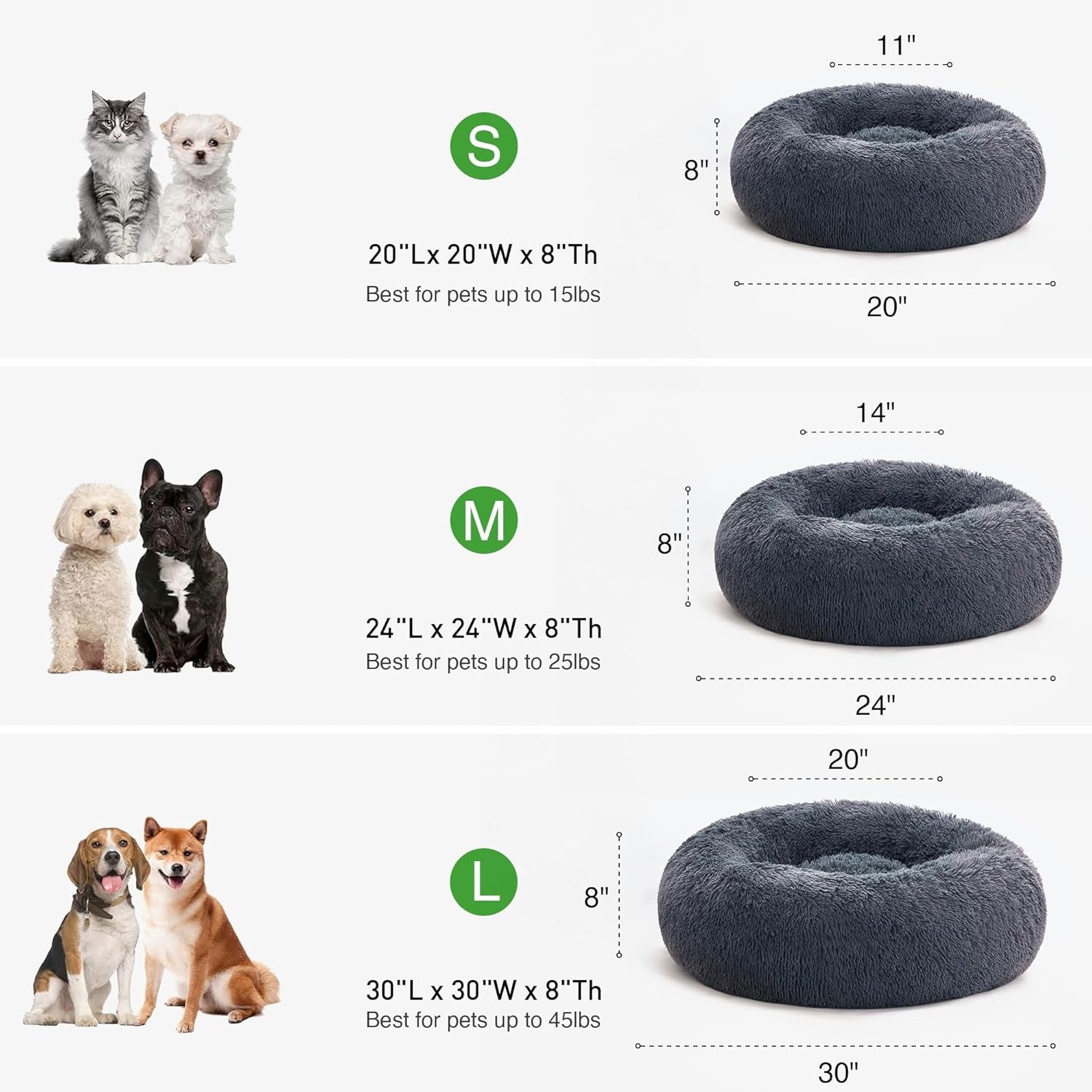 Calming Cat Bed for Indoor Cats, Anti-Anxiety Donut round Dog Bed, Fluffy Faux Fur Washable Pet Bed for Small Medium Dogs and Cats,Bluish Grey,20In