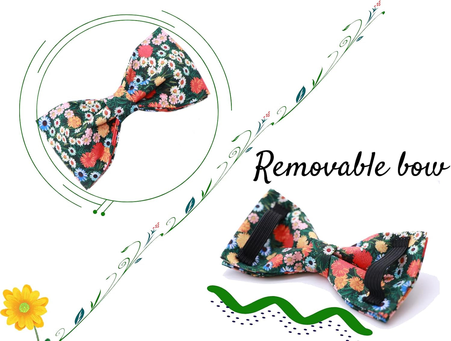 Floral Print Dog Collar Adjustable Soft Dog Collar with Bowtie, Girl Pet Collars for X-Small Small Medium Large Dogs