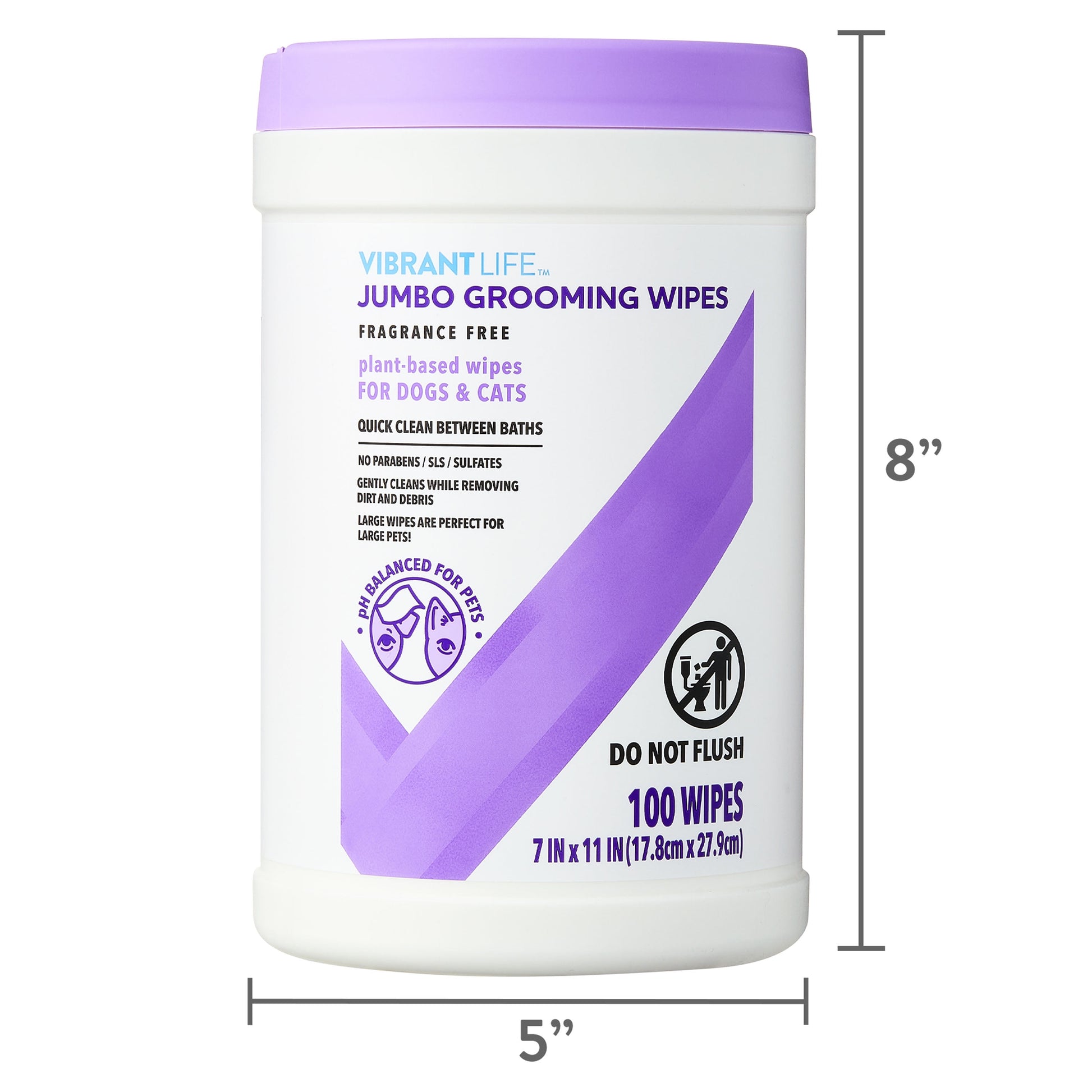 Jumbo Grooming Wipes for Dogs & Cats, Fragrance Free, 100 Wipes