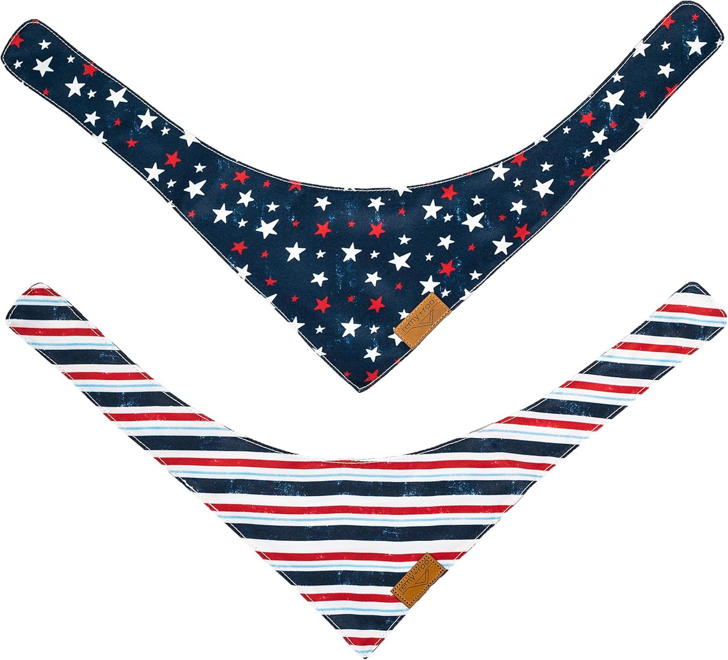 Dog Bandanas - 2 Pack | Stars+Stripes Set | Premium Durable Fabric | Unique Shape | Adjustable Fit | Multiple Sizes Offered | (Small)