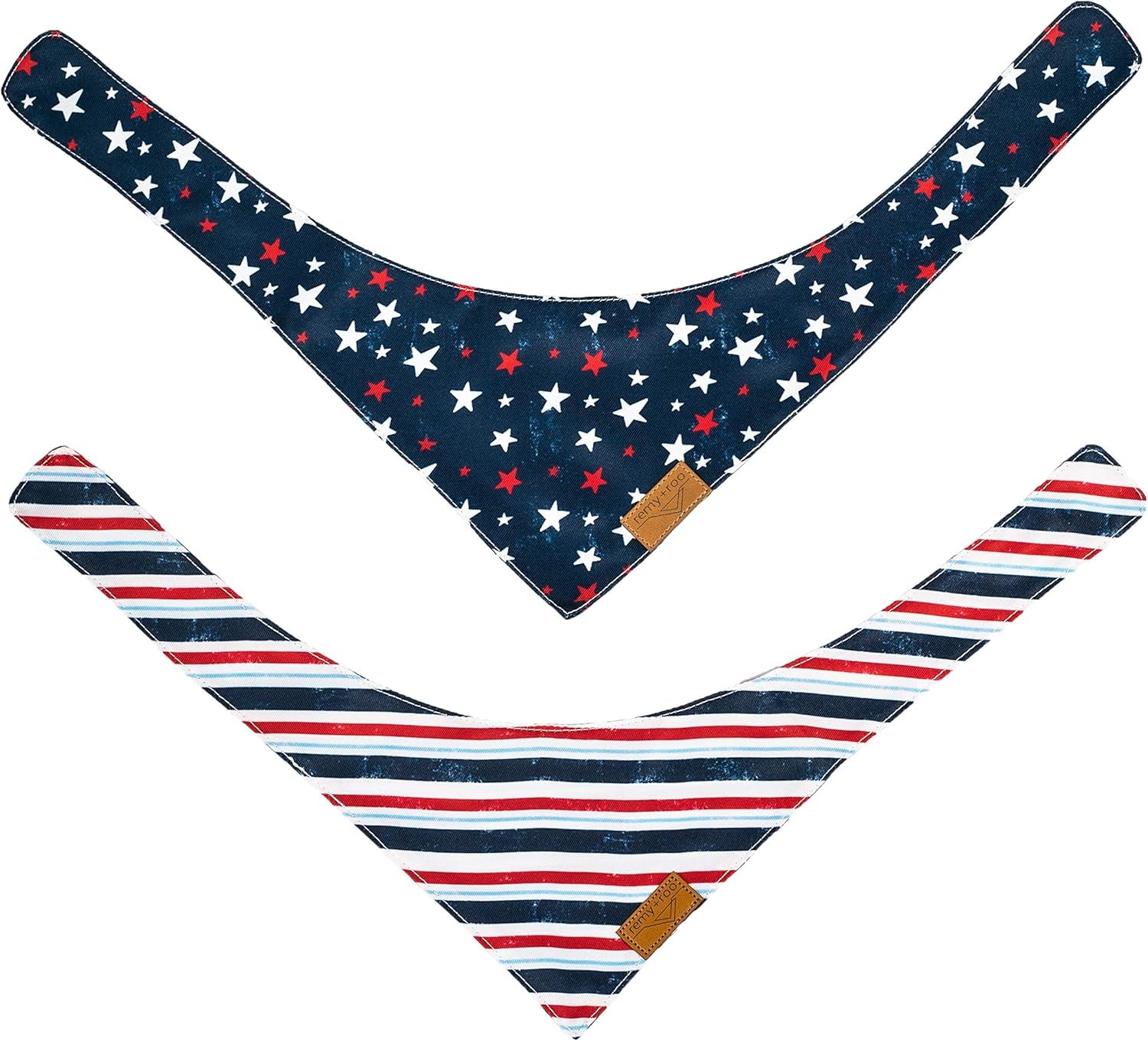 Dog Bandanas - 2 Pack | Stars+Stripes Set | Premium Durable Fabric | Unique Shape | Adjustable Fit | Multiple Sizes Offered | (Small)