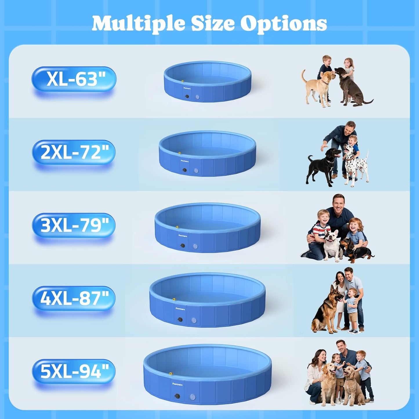 87" Foldable Dog Pool with Sprinkler & RGB LED Light, Collapsible Hard Plastic Swimming Pool for Small Large Dogs Cats and Kids, Portable Pet Bathing Tub Wading Pool for Backyard Camping Blue