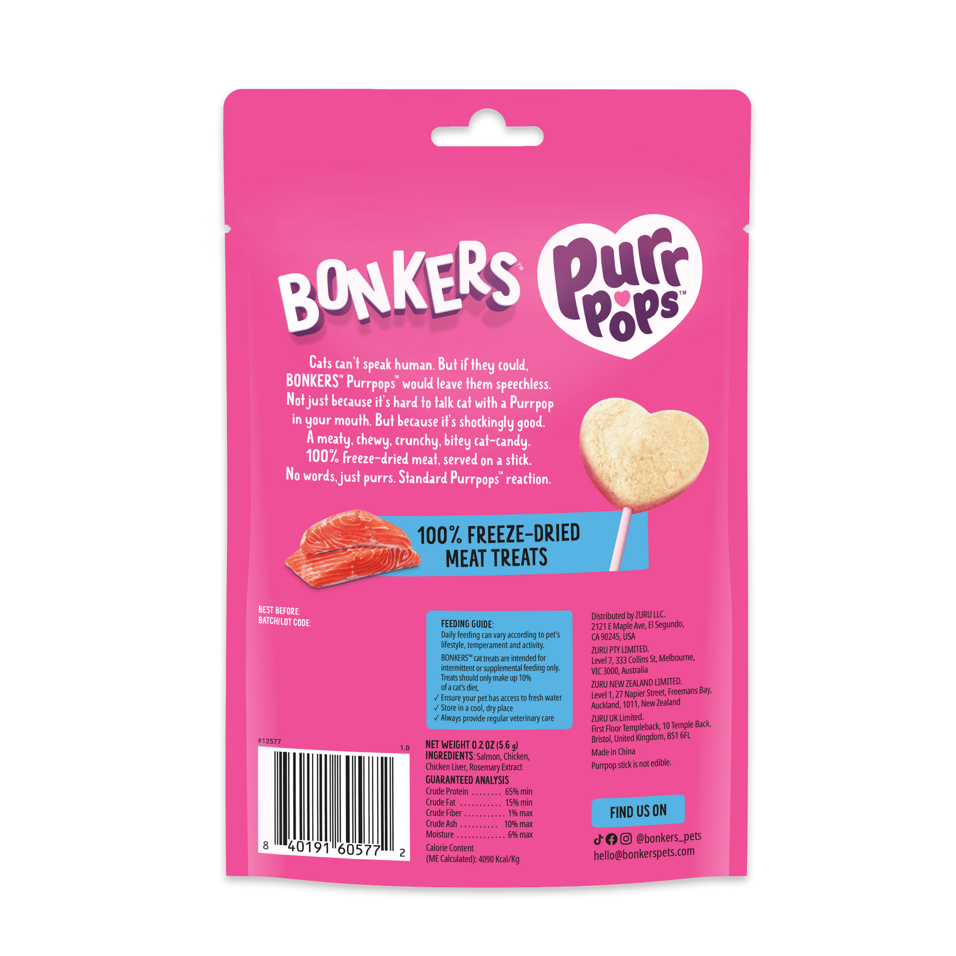(4 Pack)  Purrpops Freeze-Dried Salmon Flavored Lollipop Treats for Cats, 4 Pack