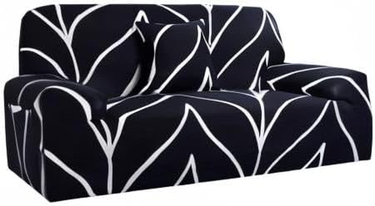 Stretch Sofa Cover Printed Couch Slipcover for Sofas Loveseat Armchair Living Room Universal Furniture with One Pillowcase (Black White Branches, Medium)
