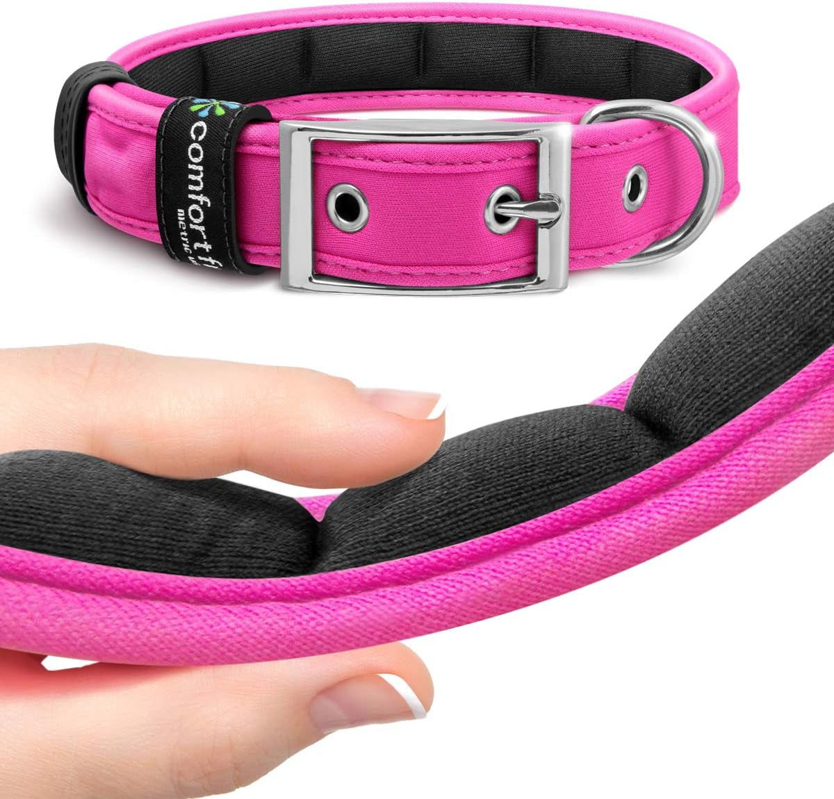 Comfort Fit Dog Collar - Soft Padded Dog Training Collar with Adjustable Buckle - Breathable and Lightweight Pet Collar - Durable, Heavy Duty Dog Collar - Pink, Small - Neck 6.5"-9"