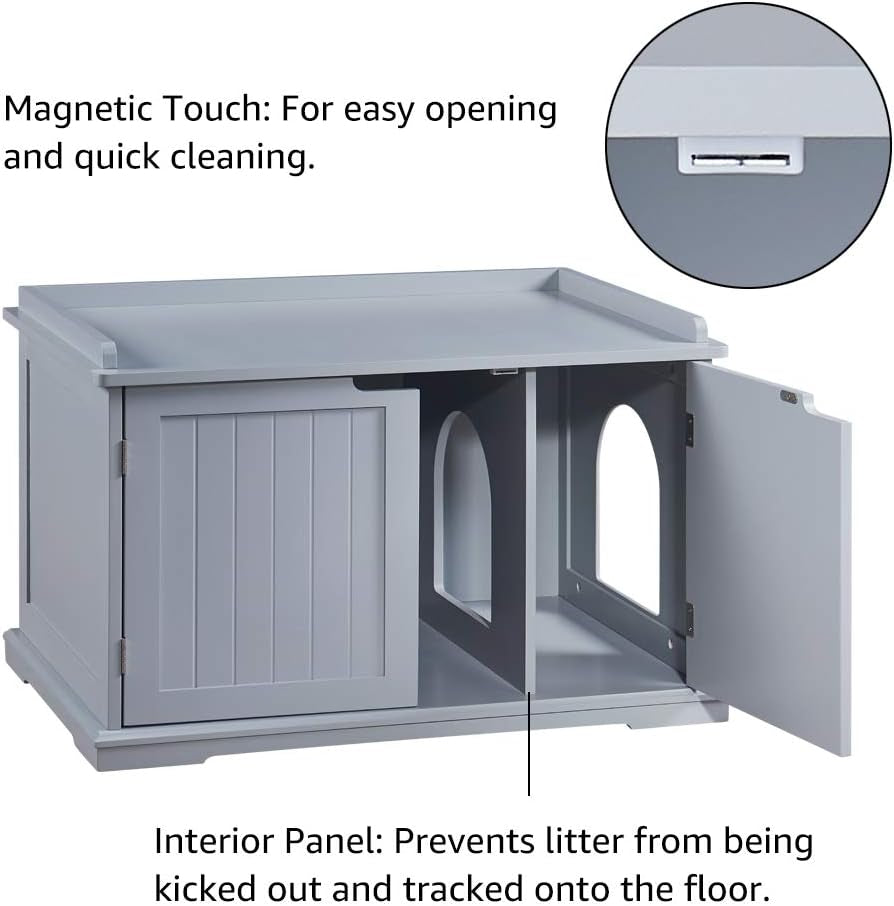 Cat Litter Box Enclosure Furniture, Cat Washroom, Hidden Litter Box Cover, Cabinet for Large Cat, Dog Proof Cat Litter Boxes, Hideaway Litter Box, Cat House, Grey