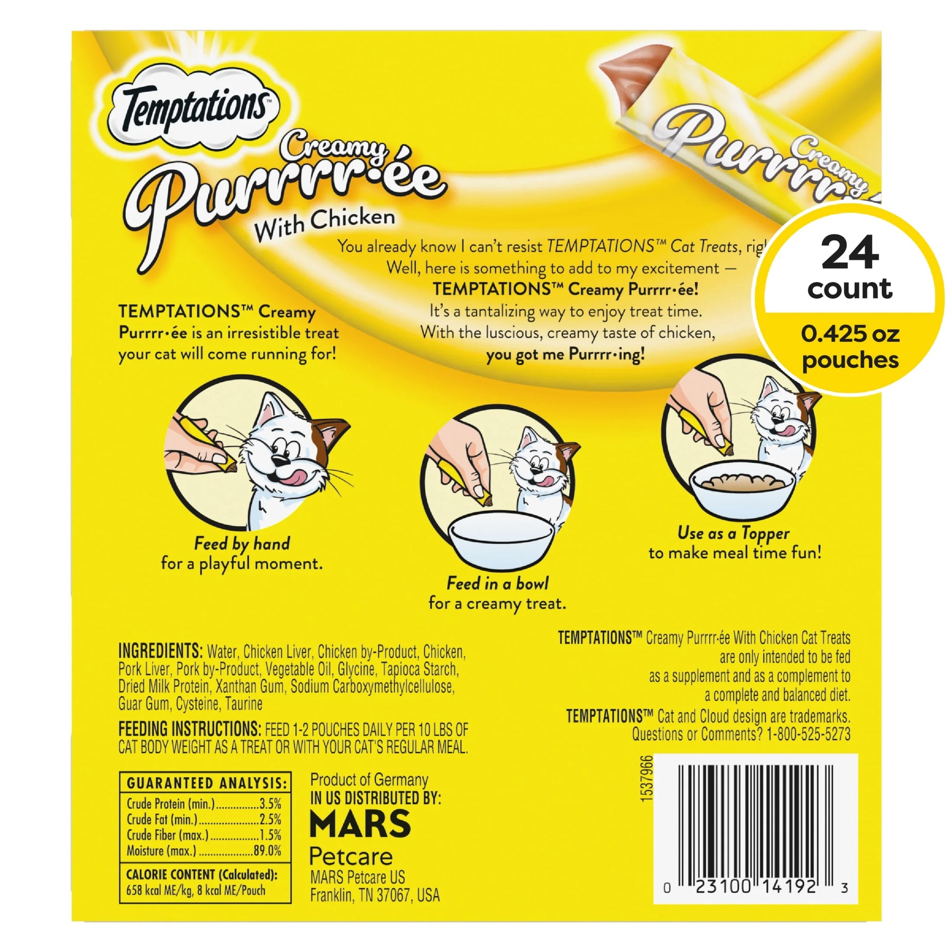 Creamy Puree with Chicken Squeezable Lickable Wet Treats for Cats, 0.42 Oz (24 Pack)