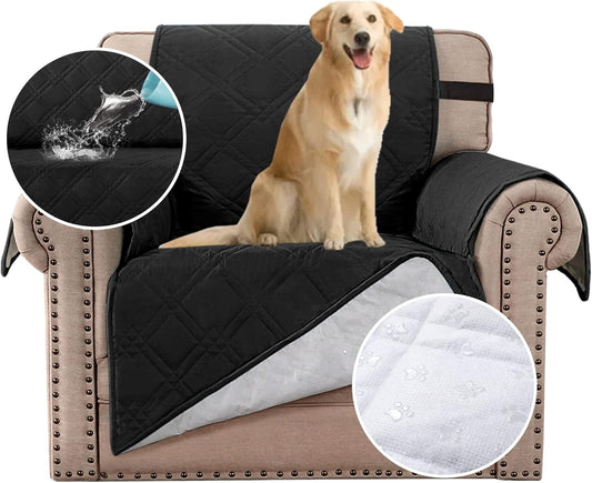 100% Waterproof Sofa Slipcover Washable Armchair Cover Non-Slip Furniture Protector for Living Room Couch Cover for Pets Chair Cover with Puppy Paw Silicone Backing (Armchair, Black)