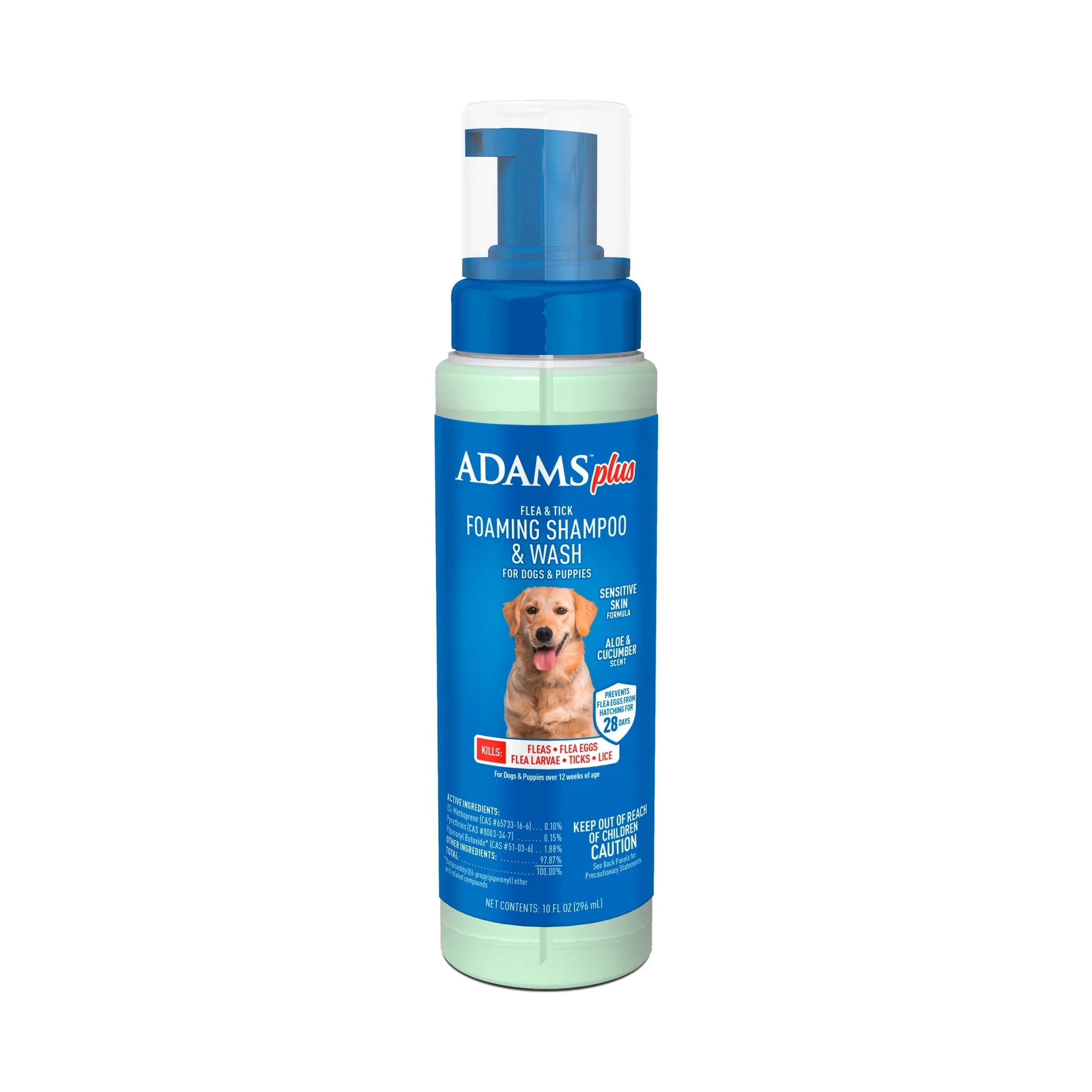 plus Flea & Tick Foaming Shampoo & Wash for Dogs & Puppies over 12 Weeks, Sensitive Skin Flea Treatment for Dogs and Puppies, Kills Adult Fleas, Ticks and Lice on Contact, 10 Fluid Ounces