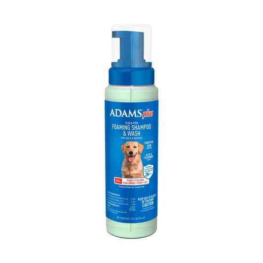 plus Flea & Tick Foaming Shampoo & Wash for Dogs & Puppies over 12 Weeks, Sensitive Skin Flea Treatment for Dogs and Puppies, Kills Adult Fleas, Ticks and Lice on Contact, 10 Fluid Ounces