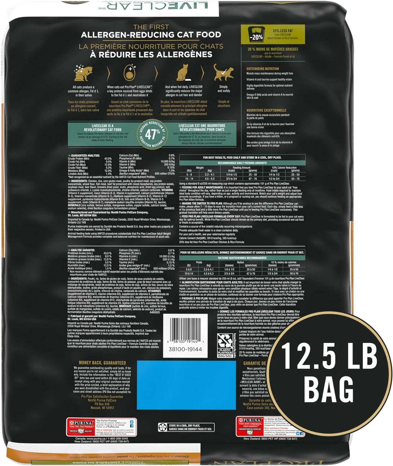Live Clear Cat Food Weight Management and Cat Allergen Reducer Chicken and Rice Formula - 12.5 Lb. Bag