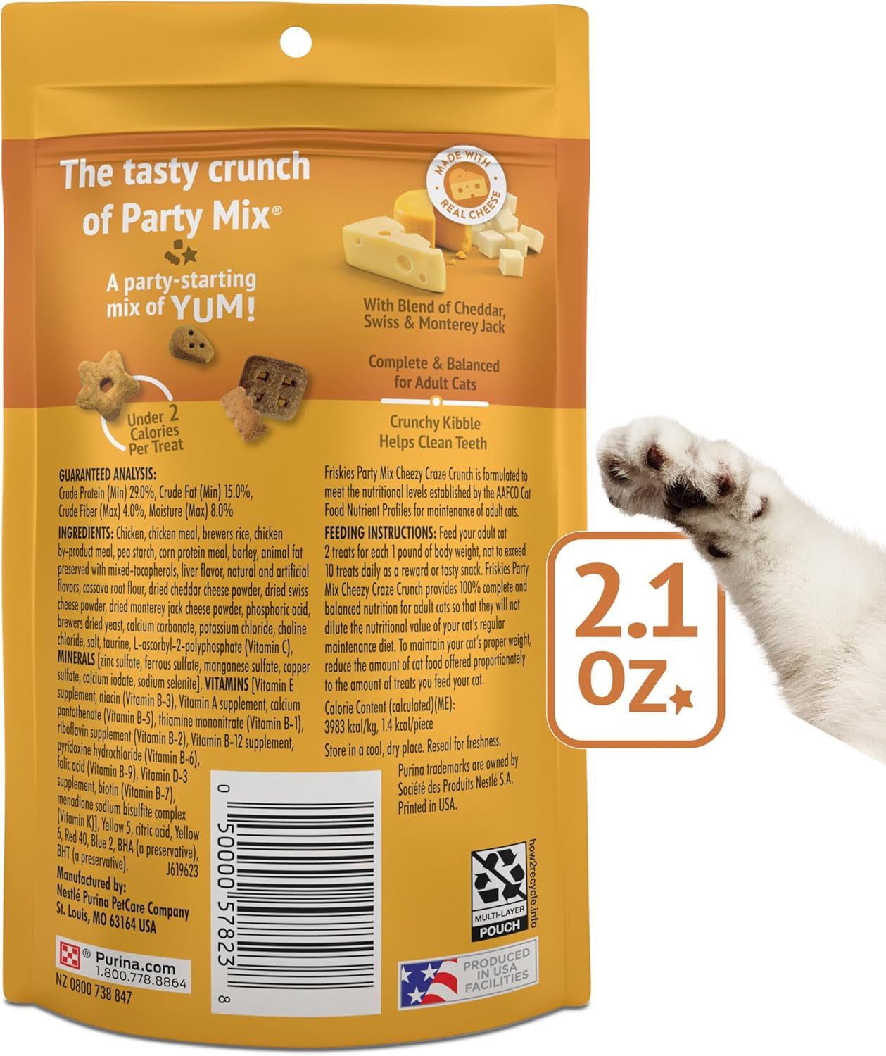 Purina  Cat Treats, Party Mix Cheezy Craze Crunch - (Pack of 10) 2.1 Oz. Pouches