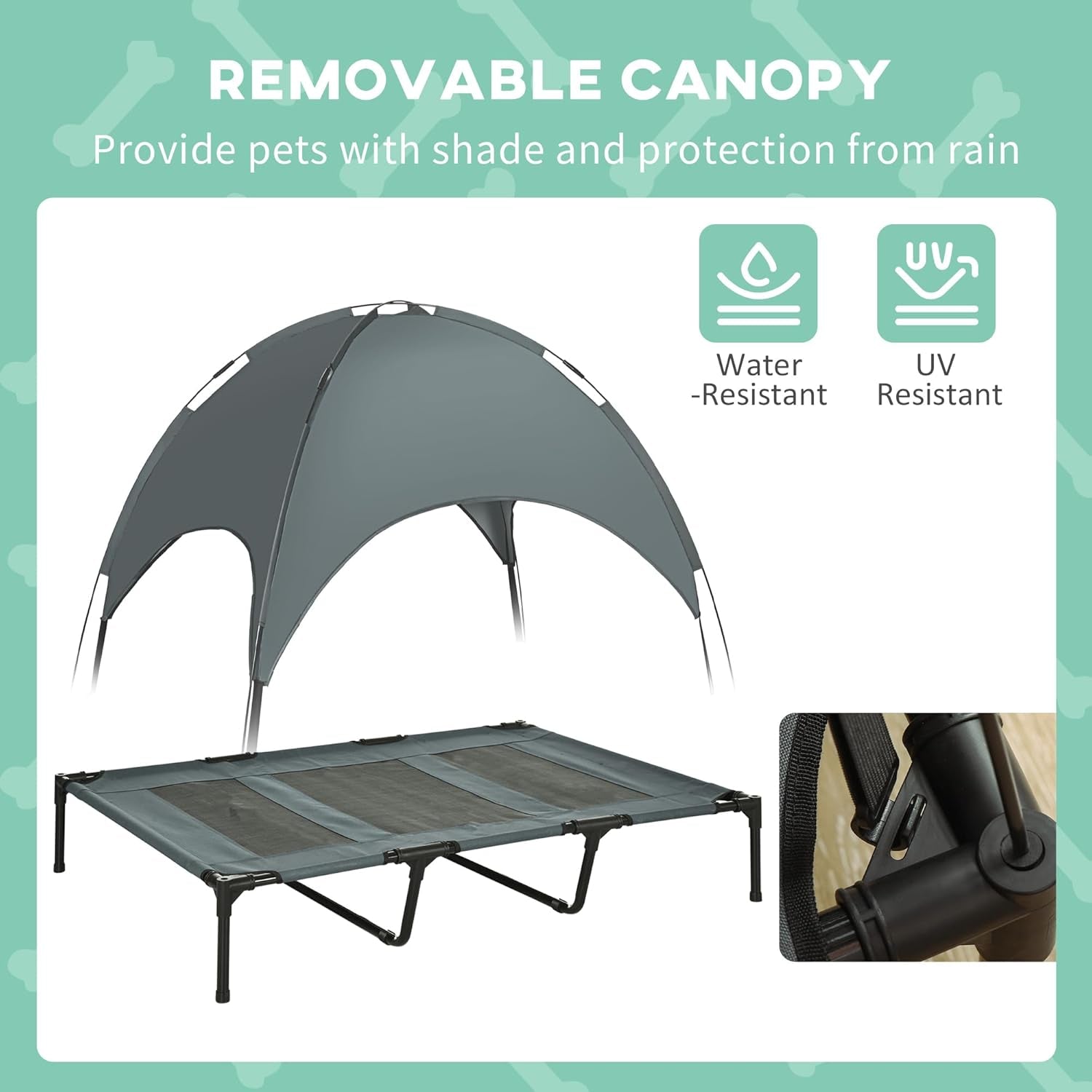 Elevated Portable Dog Cot Cooling Pet Bed with UV Protection Canopy Shade, 48 Inch