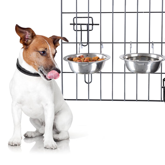 Set of 2 Stainless-Steel Hanging Dog Bowls - 20Oz Each