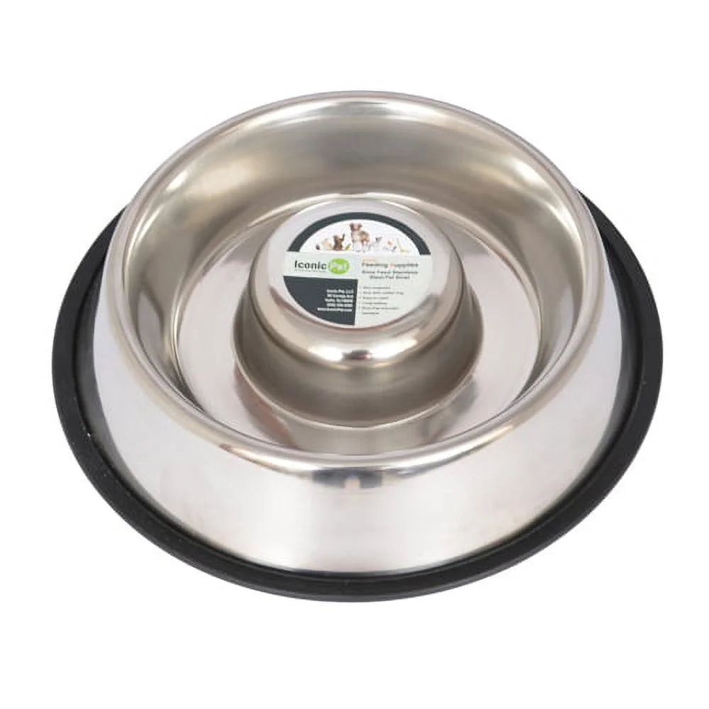 2-Pack Slow Feed Stainless Steel Pet Bowl for Dog or Cat, Medium, 24 Oz