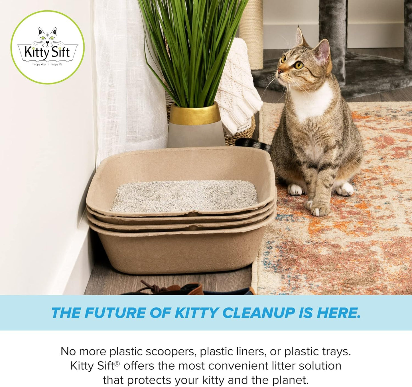 (Set of 1 Litter Box & 5 Sifting Liners) Disposable Sifting Cat Litter Box Large, 6 Count, Durable Portable for Travel and Home Odor Control