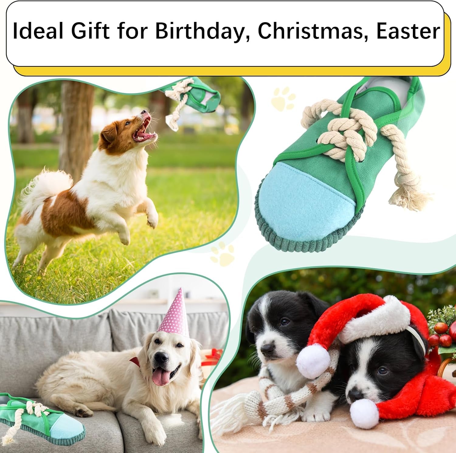 Dog Chew Toy, Dog Toys to Keep Them Busy Durable Teething Shoe Interactive Squeaky Puppy Toy,Small,Medium Breze, Machine Washable(Green)