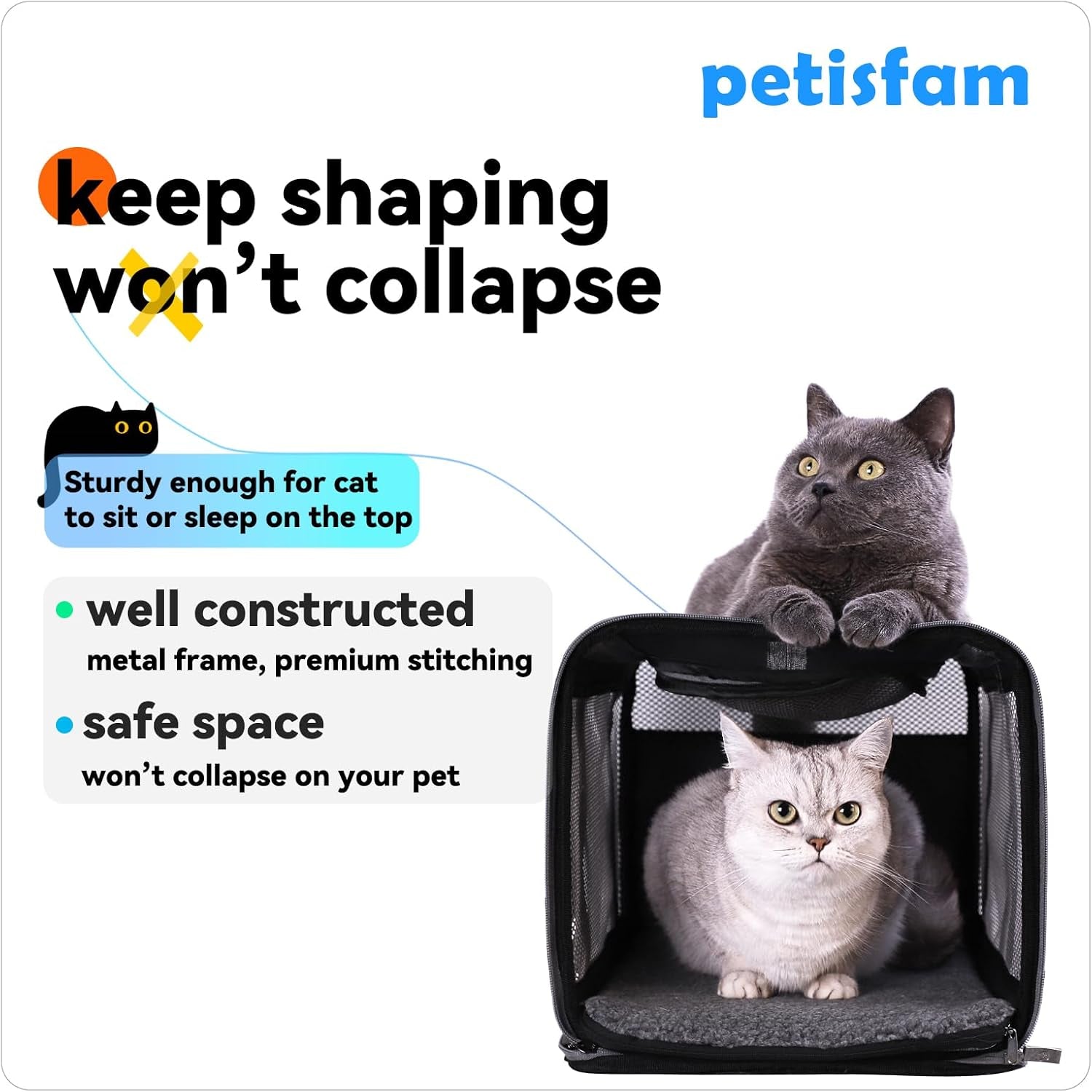 Soft Pet Carrier for Large and Medium Cats, 2 Kitties, Small Dogs. Easy to Get Cat In, Great for Cats That Don'T like Carriers (Blue)