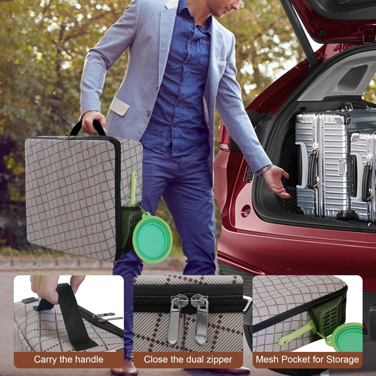Portable Travel Litter Box with Lid, Foldable Cat Travel Litter Box - Leakproof, Odor-Free & Waterproof. Ideal for Road Trip, Cars, Hotels and Airplane- Khaki