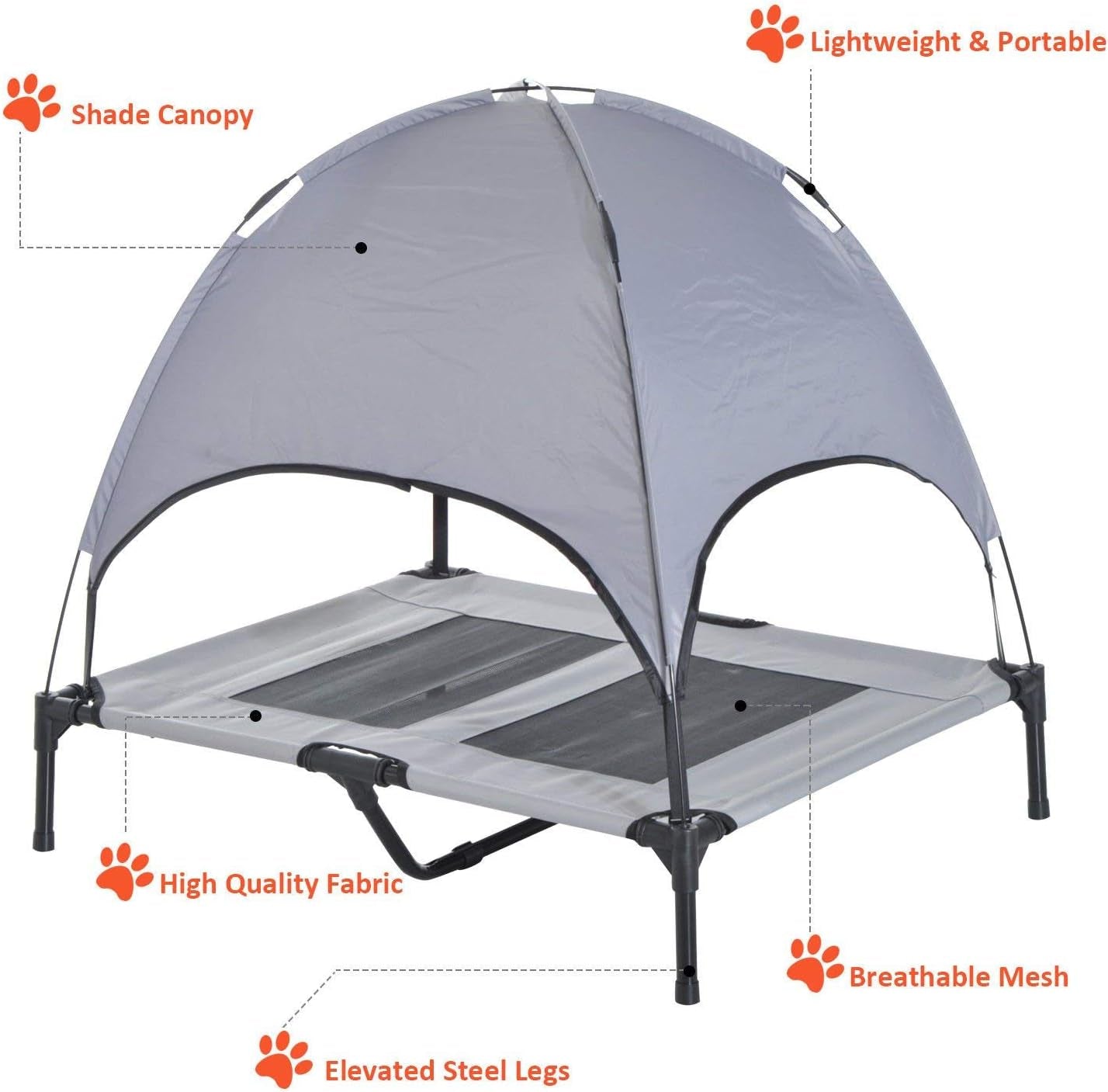Elevated Portable Dog Cot Cooling Pet Bed with UV Protection Canopy Shade, 36 Inch