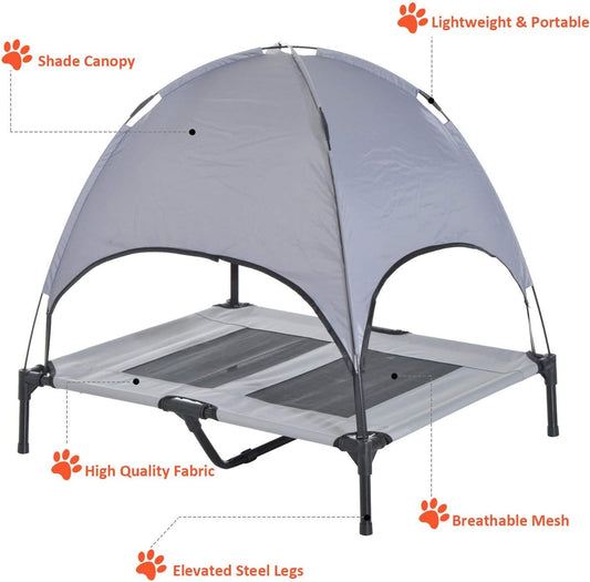 Elevated Portable Dog Cot Cooling Pet Bed with UV Protection Canopy Shade, 36 Inch