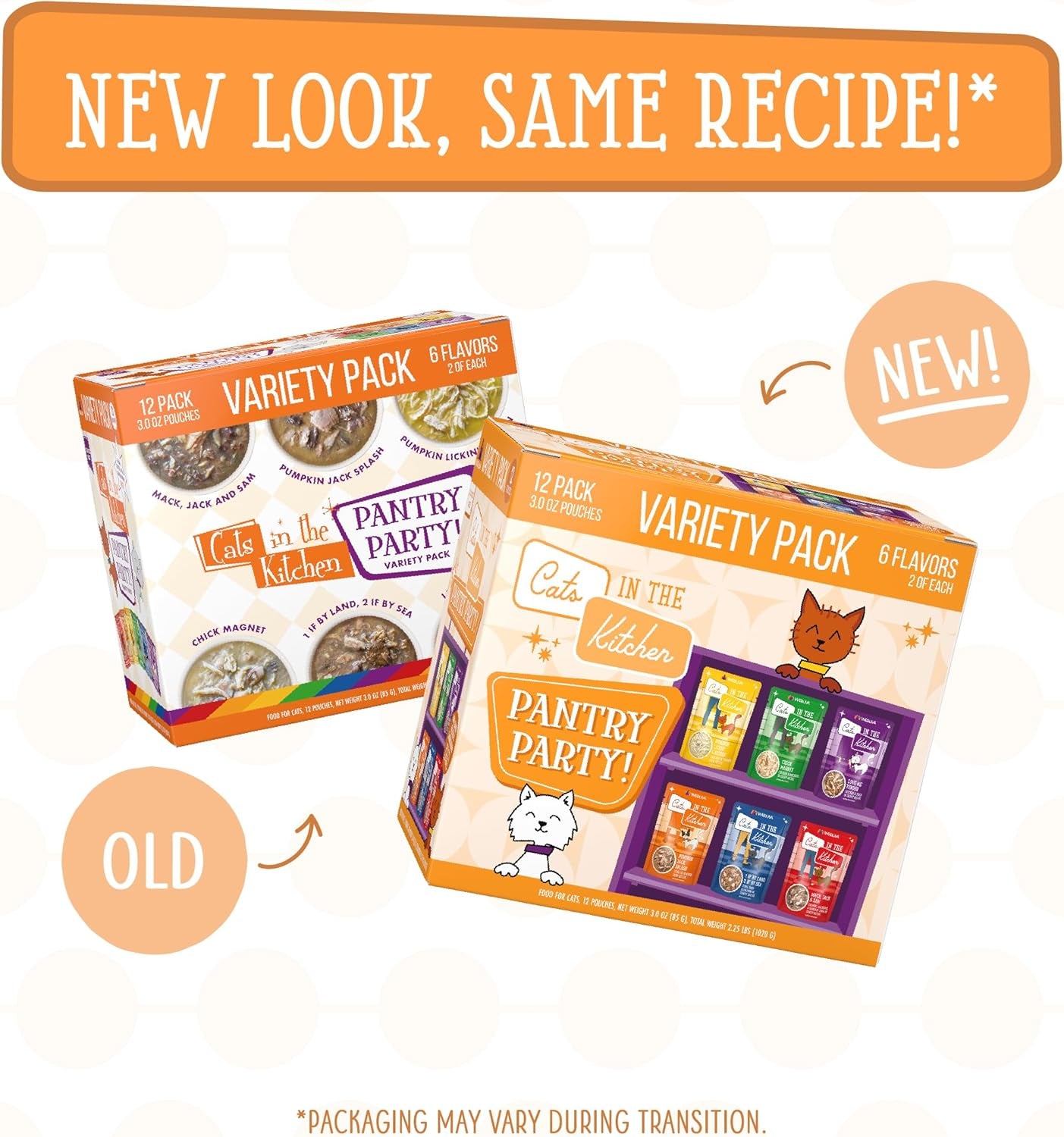 Cats in the Kitchen, Pantry Party Pouch Variety Pack in Gravy Cat Food, 3Oz Pouch (Pack of 12)