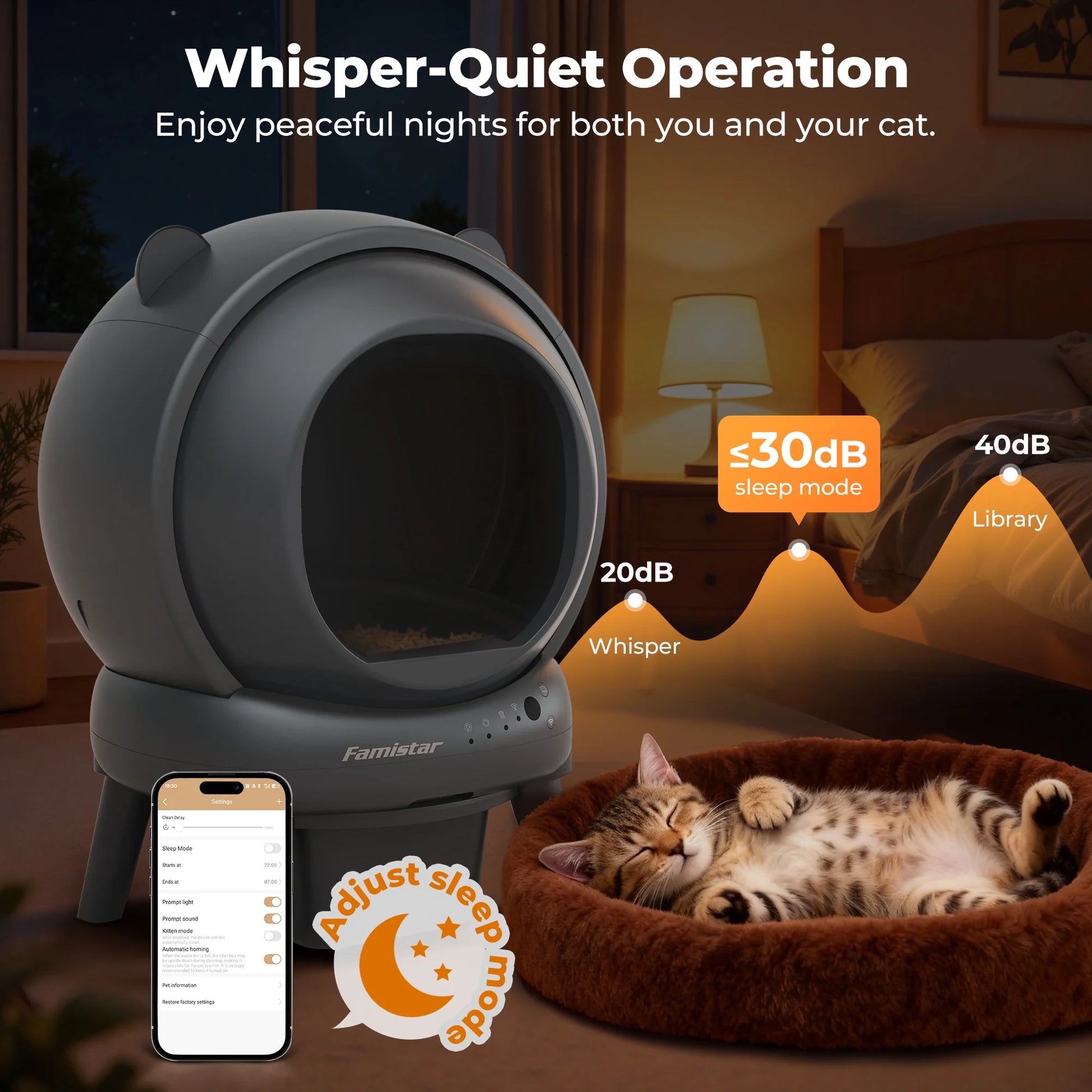 Automatic Cat Litter Box Self Cleaning, 100+15L Large Litter Box with Liner, Odor Removal, 2.4G Wifi APP Control/Integrated Safety Protection, Litter Mat