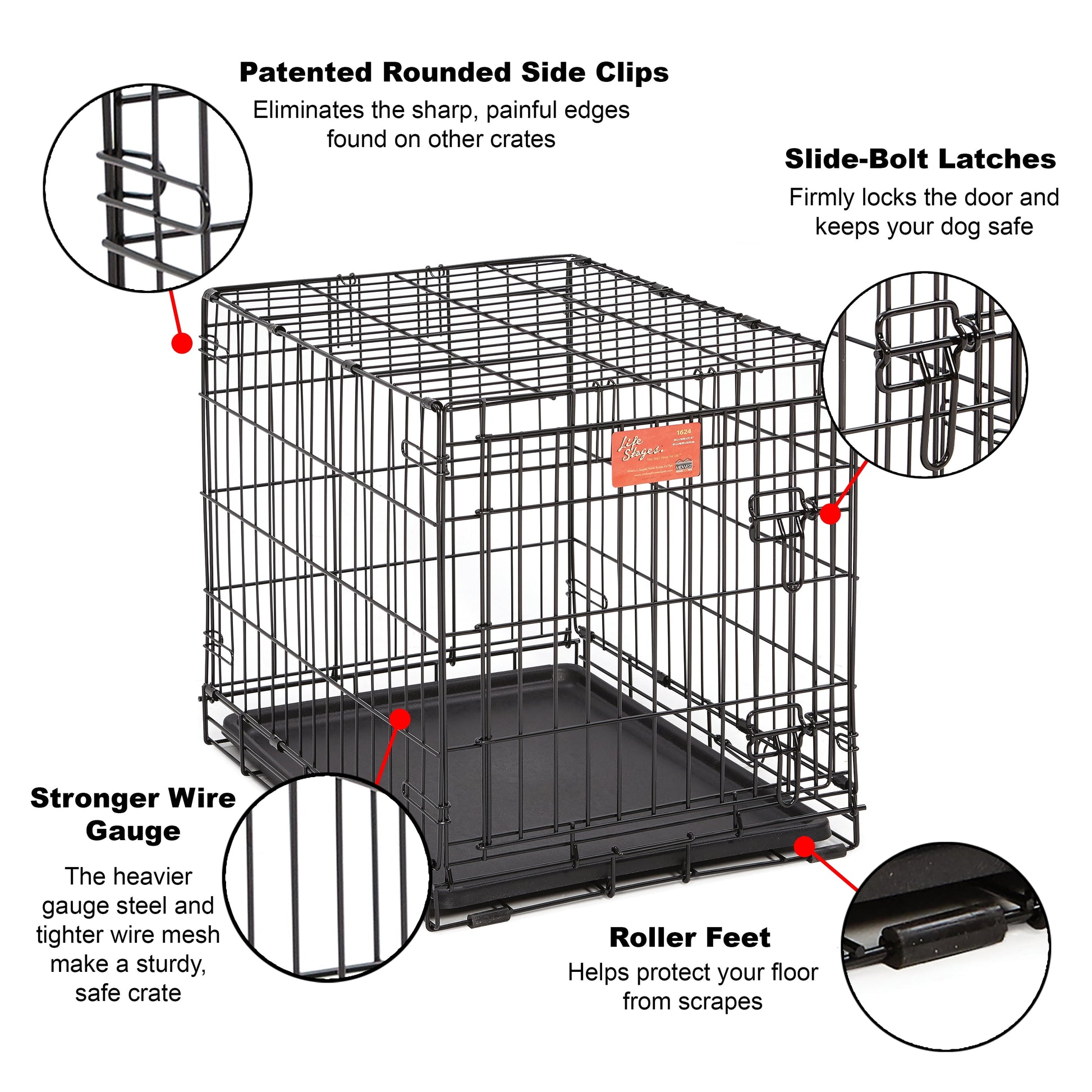 Midwest Homes Enhanced 24 Inch Single Door Folding Metal Crate for Small Dogs