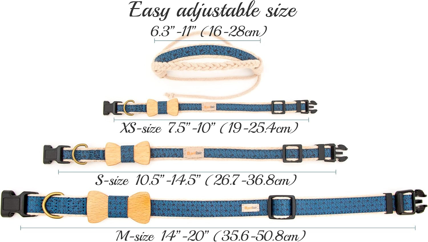 Adjustable Dog Bow Tie Collar with Matching Owner Friendship Bracelet – Stylish & Durable Pet Accessory, Soft Hemp & Cotton, Secure D-Ring, Gift-Ready Set, XS, Blue