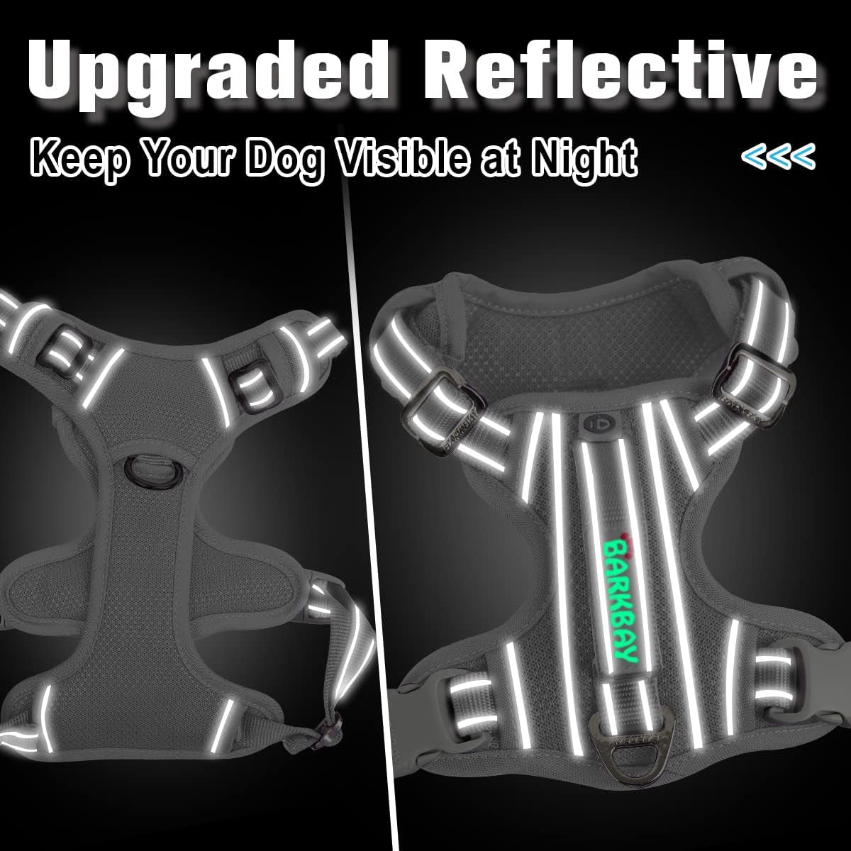 Dog Harness No Pull with ID Tag Pocket - Heavy Duty, Reflective, Easy Control for Large Dogs(Grey,L)