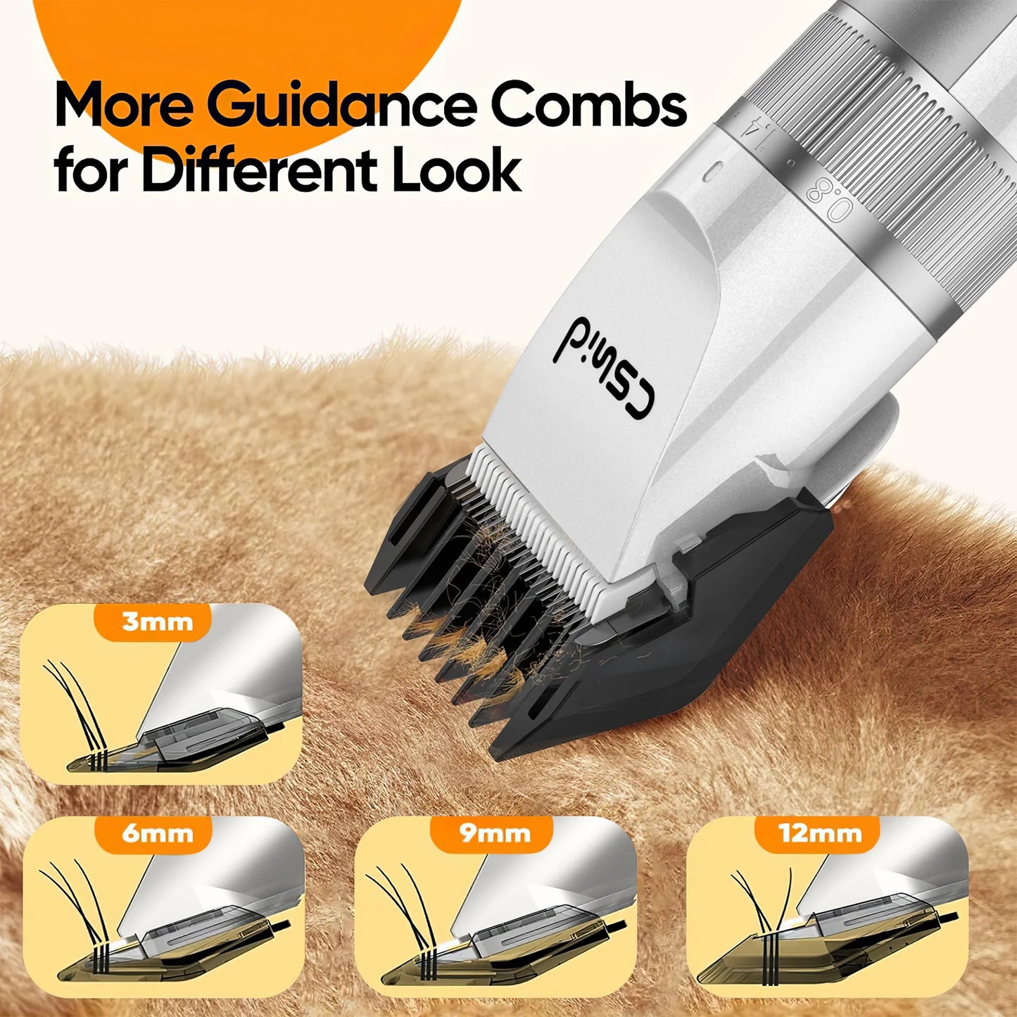 Dog Clippers for Thick Heavy Coats, Low Noise Rechargeable Cordless Pet Shaver with Stainless Steel Blade, Waterproof Dog Grooming Kit for Dogs Pets and Animals, White