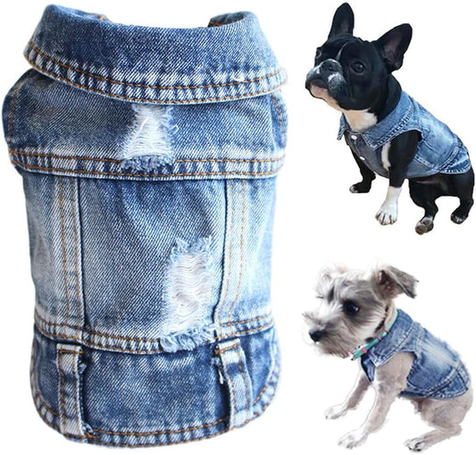 Jean Jacket for Dogs, Blue Denim Lapel Vest Coat Costume, T-Shirt Clothes, Cool and Funny Apparel Outfits, Machine Washable for Small Medium Dogs Cats (XL)