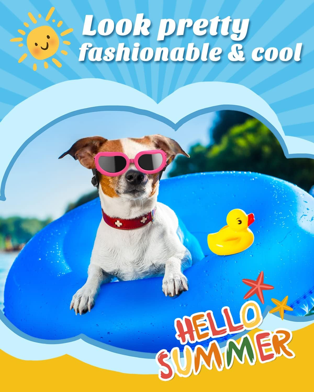Small Dog Decorations Sunglasses UV Protection Goggles Eye Wear Protection with Adjustable Strap Waterproof Pet Sunglasses for Dogs Pet Sun Glasses Dog Windproof Anti-Fog Glasses