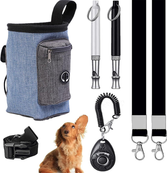 Dog Treat Pouch 2 Pcs Dog Whistles and Training Clicker Training Behavior Aids with 18 in Lanyard and Adjustable Belt for Pet Training